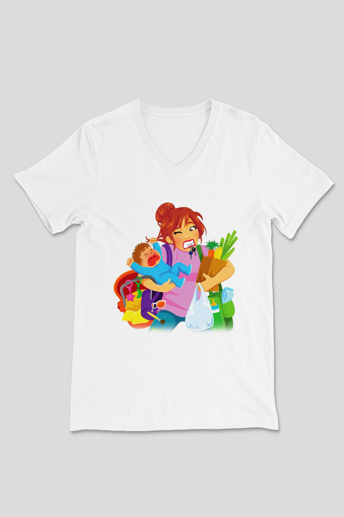 Anneler Günü Beyaz Unisex V Yaka Tişört T-Shirt