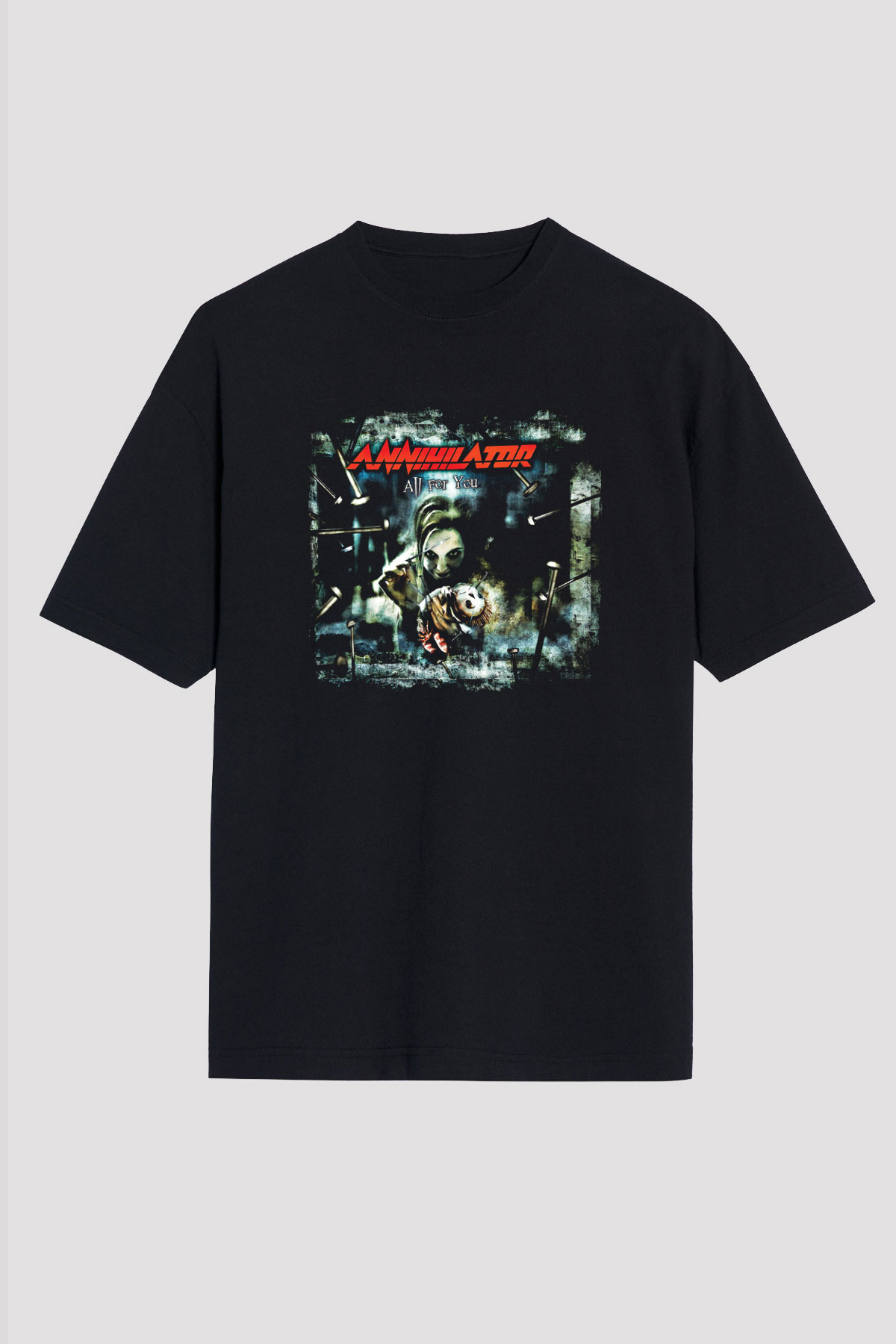 Annihilator Baskılı Unisex Siyah Oversize Tişört