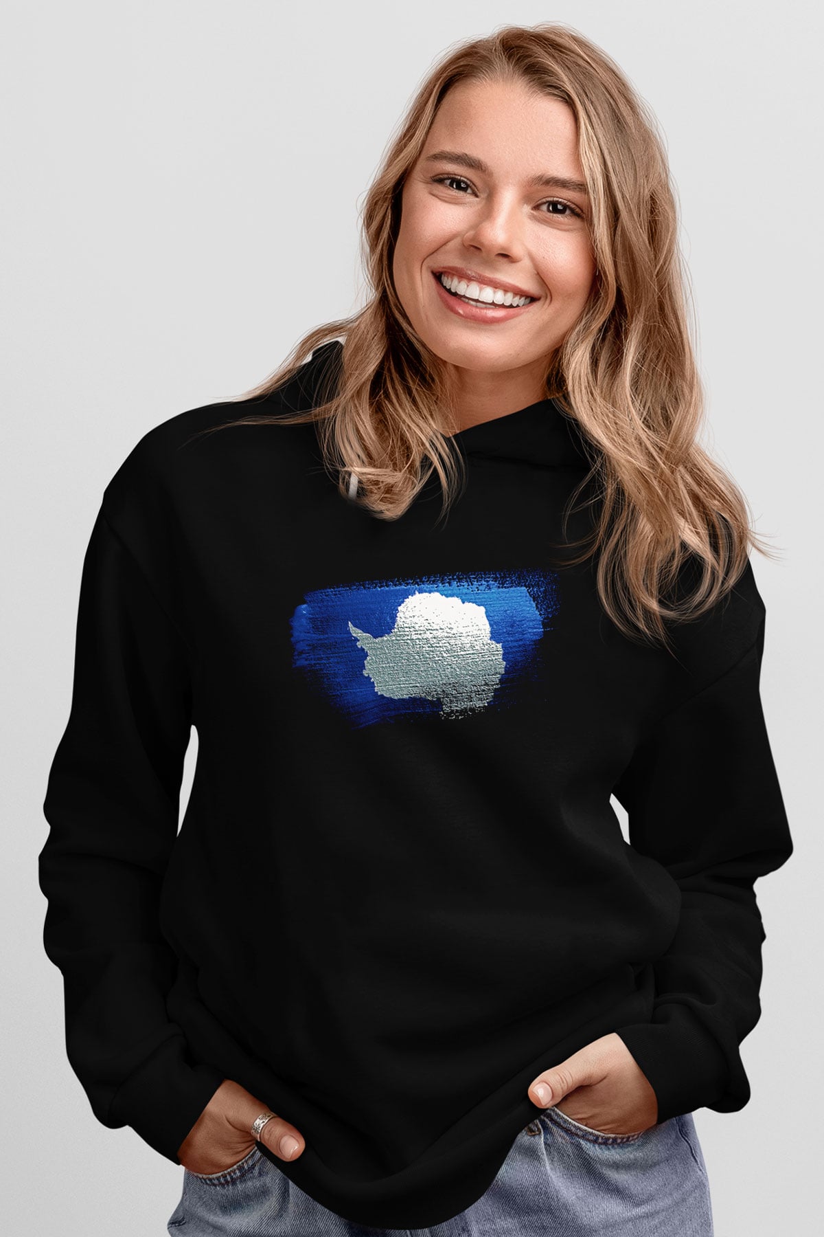 Antartika - Antarctica Bayrağı Baskılı Unisex Siyah Hoodie