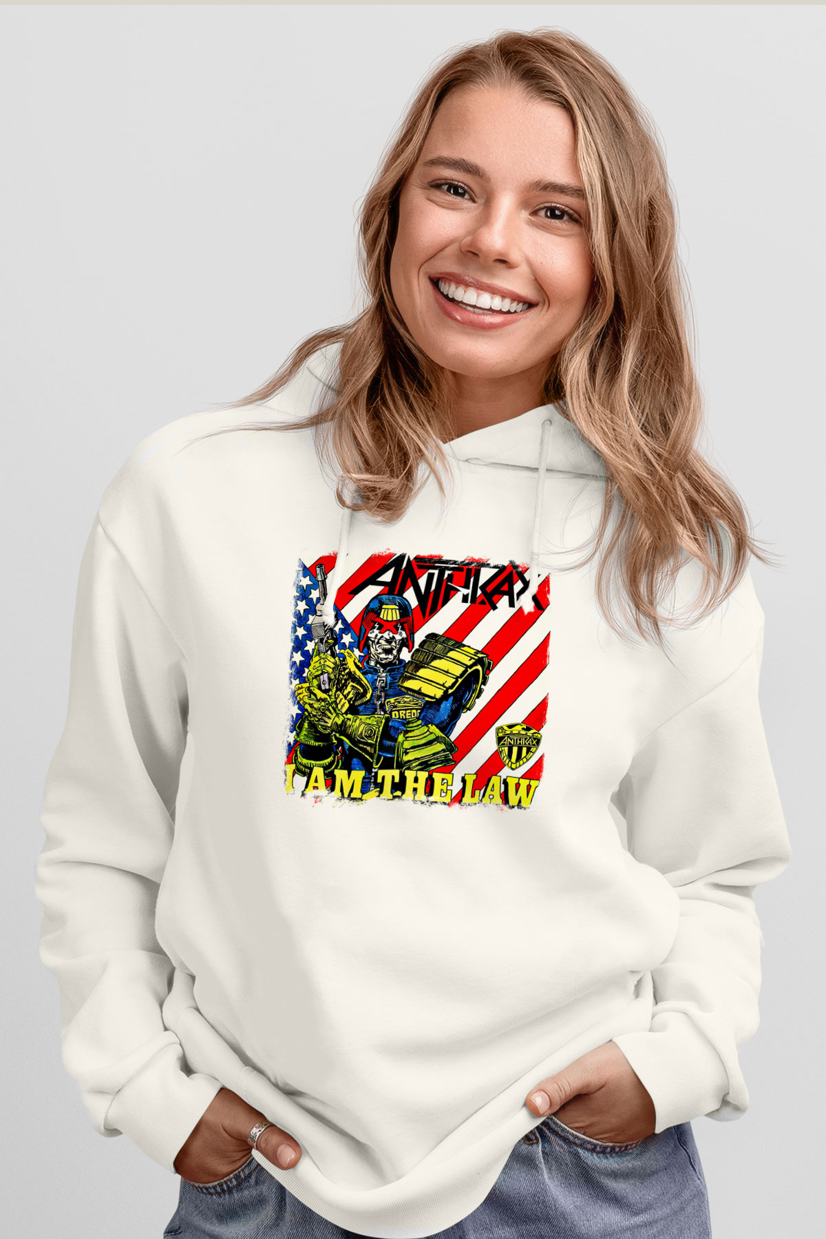 Anthrax Baskılı Unisex Beyaz Hoodie