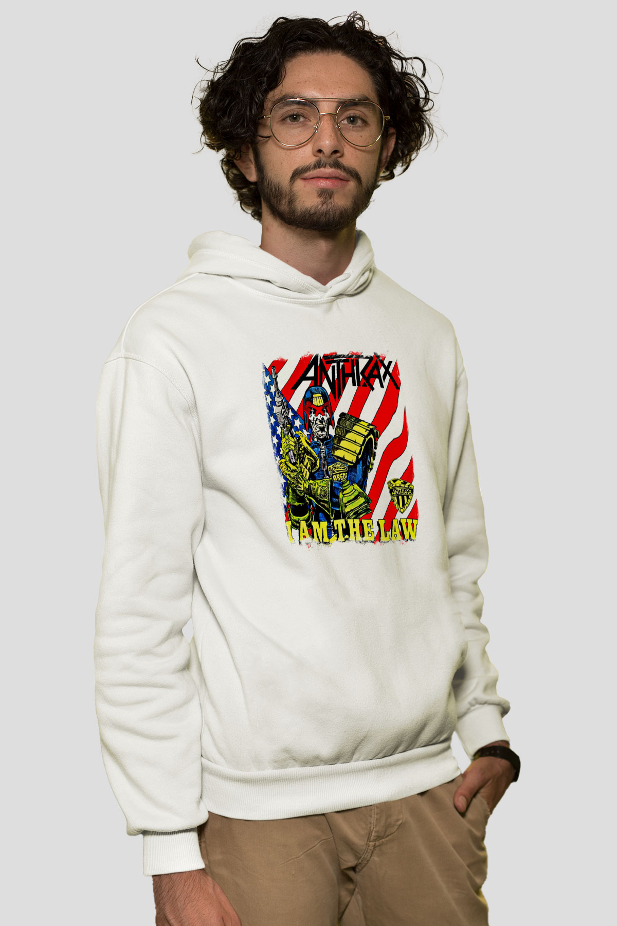 Anthrax Baskılı Unisex Beyaz Hoodie