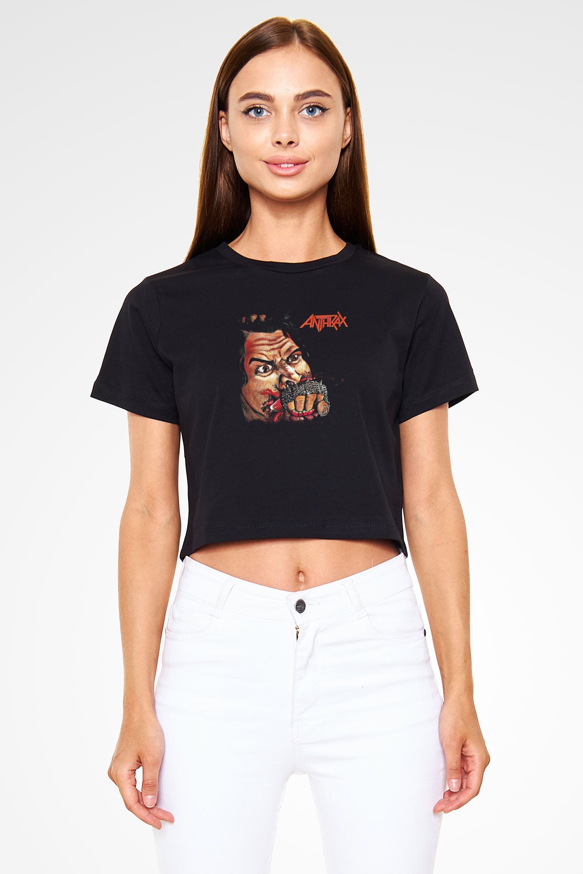 Anthrax Baskılı Unisex Siyah Crop Top Tişört