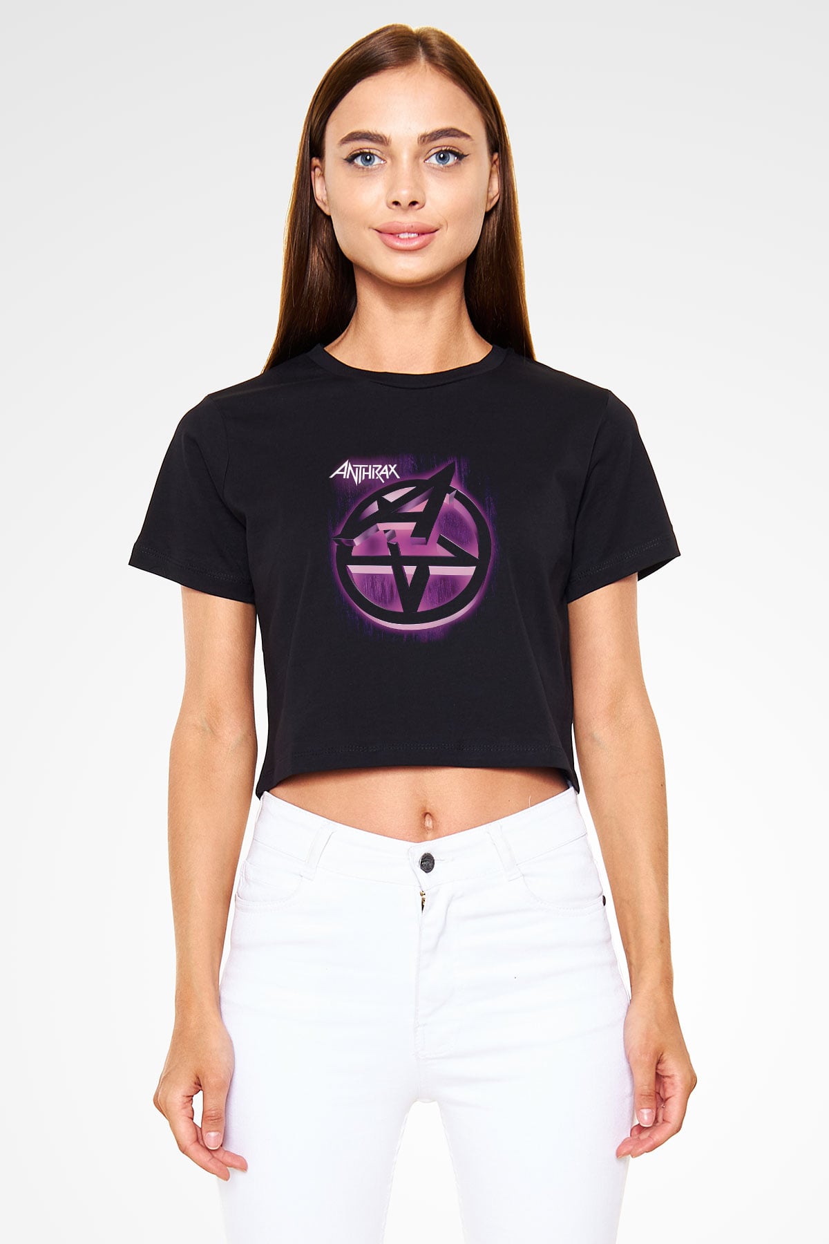 Anthrax Siyah Crop Top Tişört