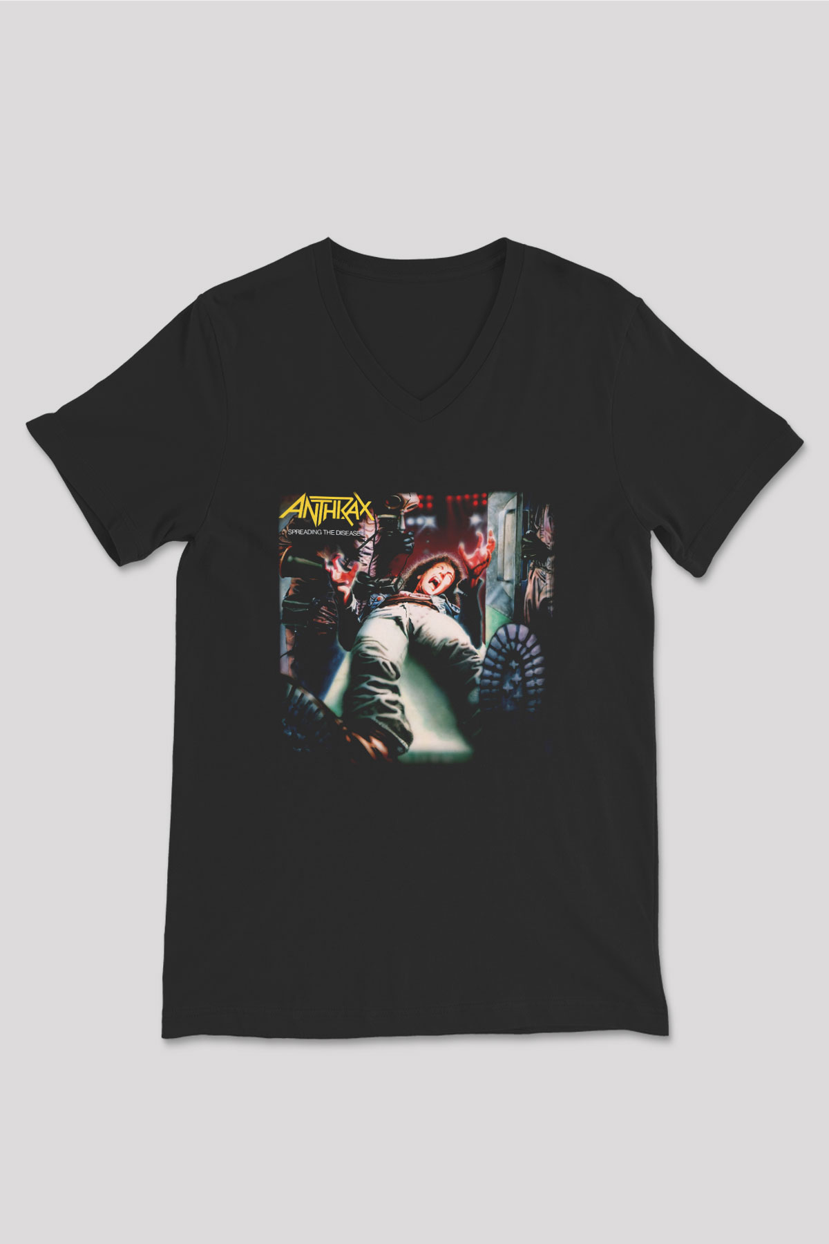 Anthrax Siyah Unisex V Yaka Tişört T-Shirt