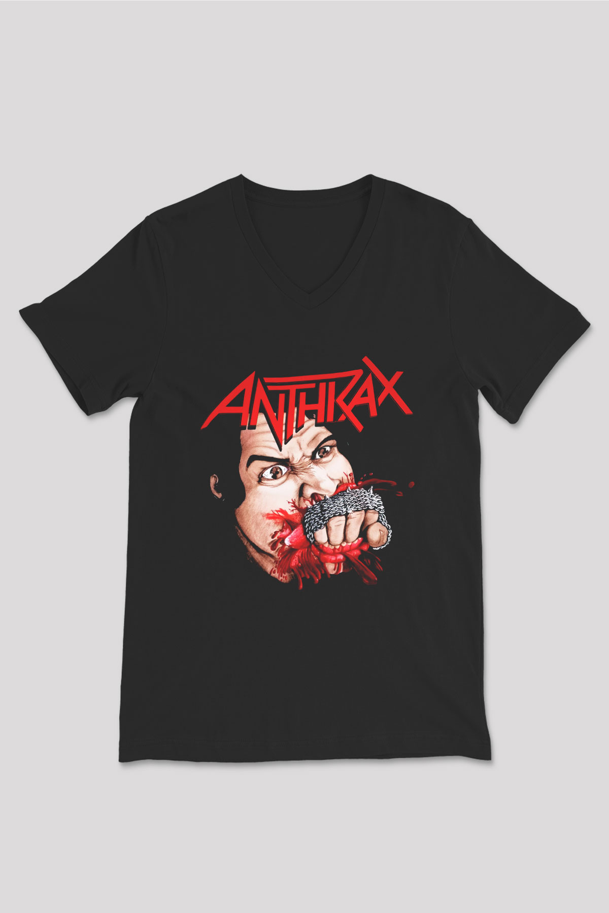 Anthrax Siyah Unisex V Yaka Tişört T-Shirt