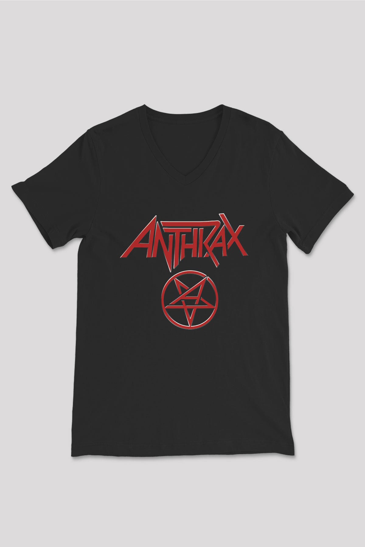 Anthrax Siyah Unisex V Yaka Tişört T-Shirt
