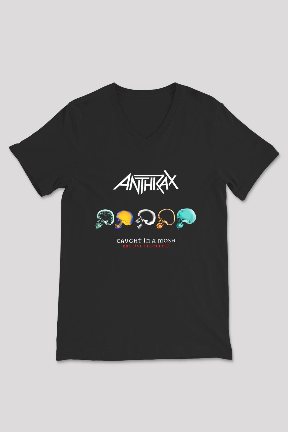 Anthrax Siyah Unisex V Yaka Tişört T-Shirt