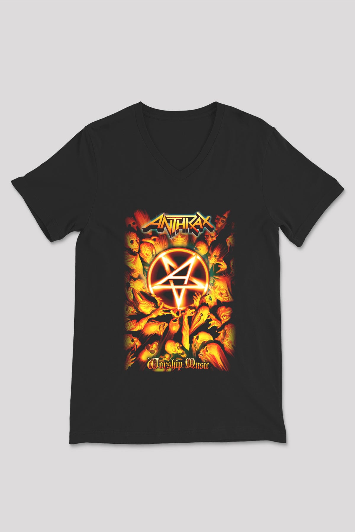 Anthrax Siyah Unisex V Yaka Tişört T-Shirt
