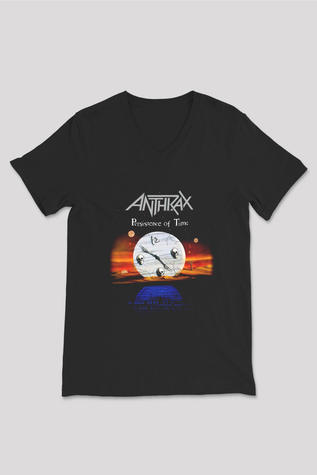 Anthrax Siyah Unisex V Yaka Tişört T-Shirt