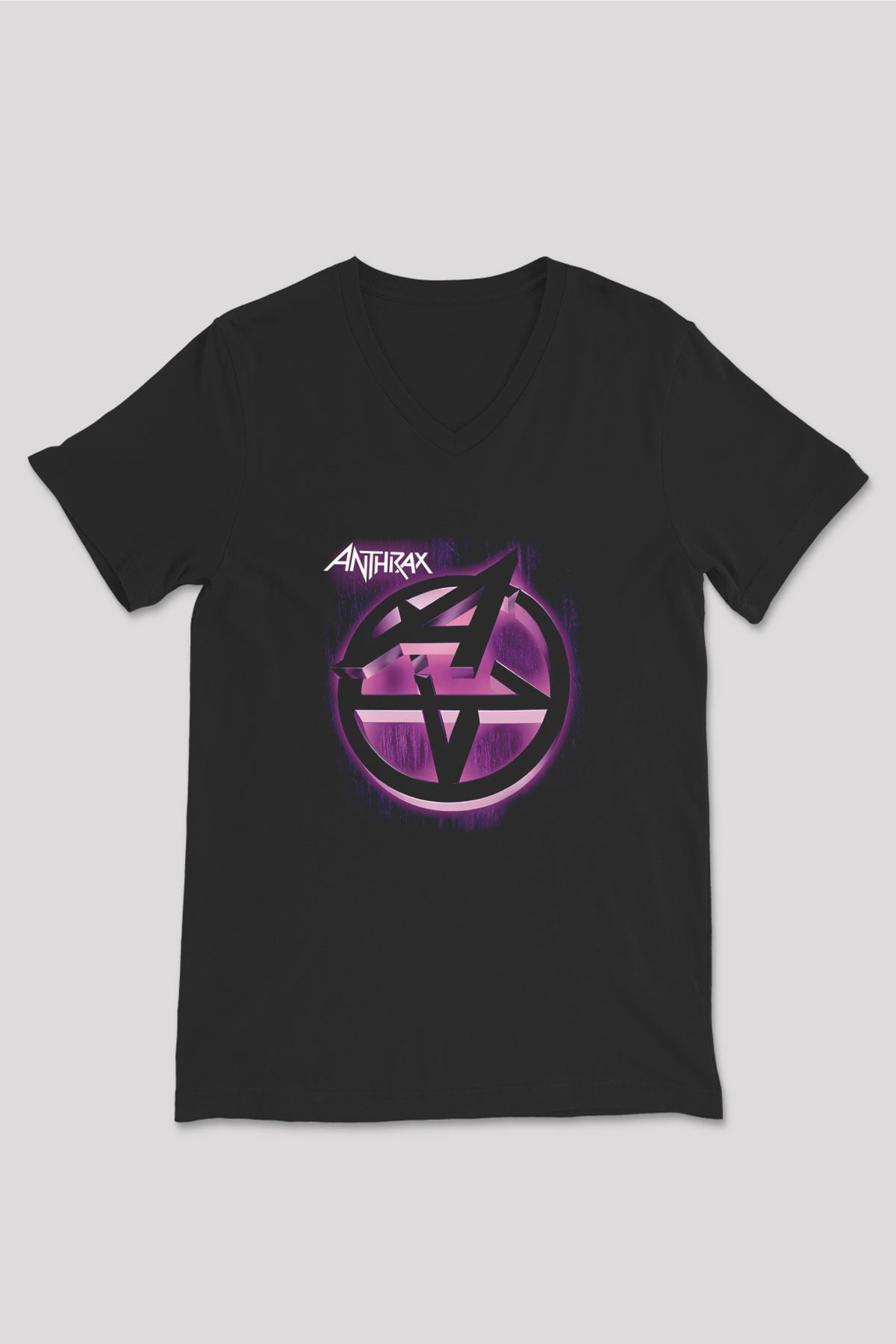 Anthrax Siyah Unisex V Yaka Tişört T-Shirt