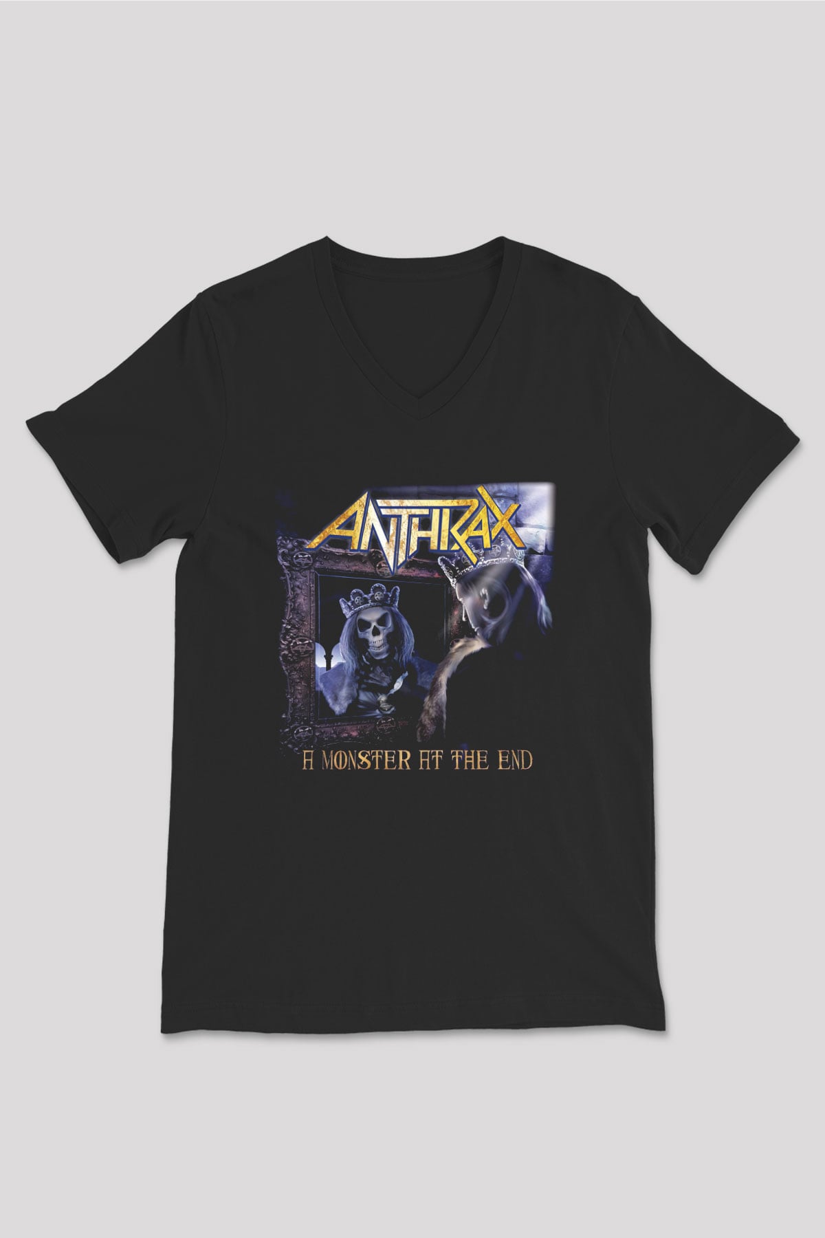 Anthrax Siyah Unisex V Yaka Tişört T-Shirt