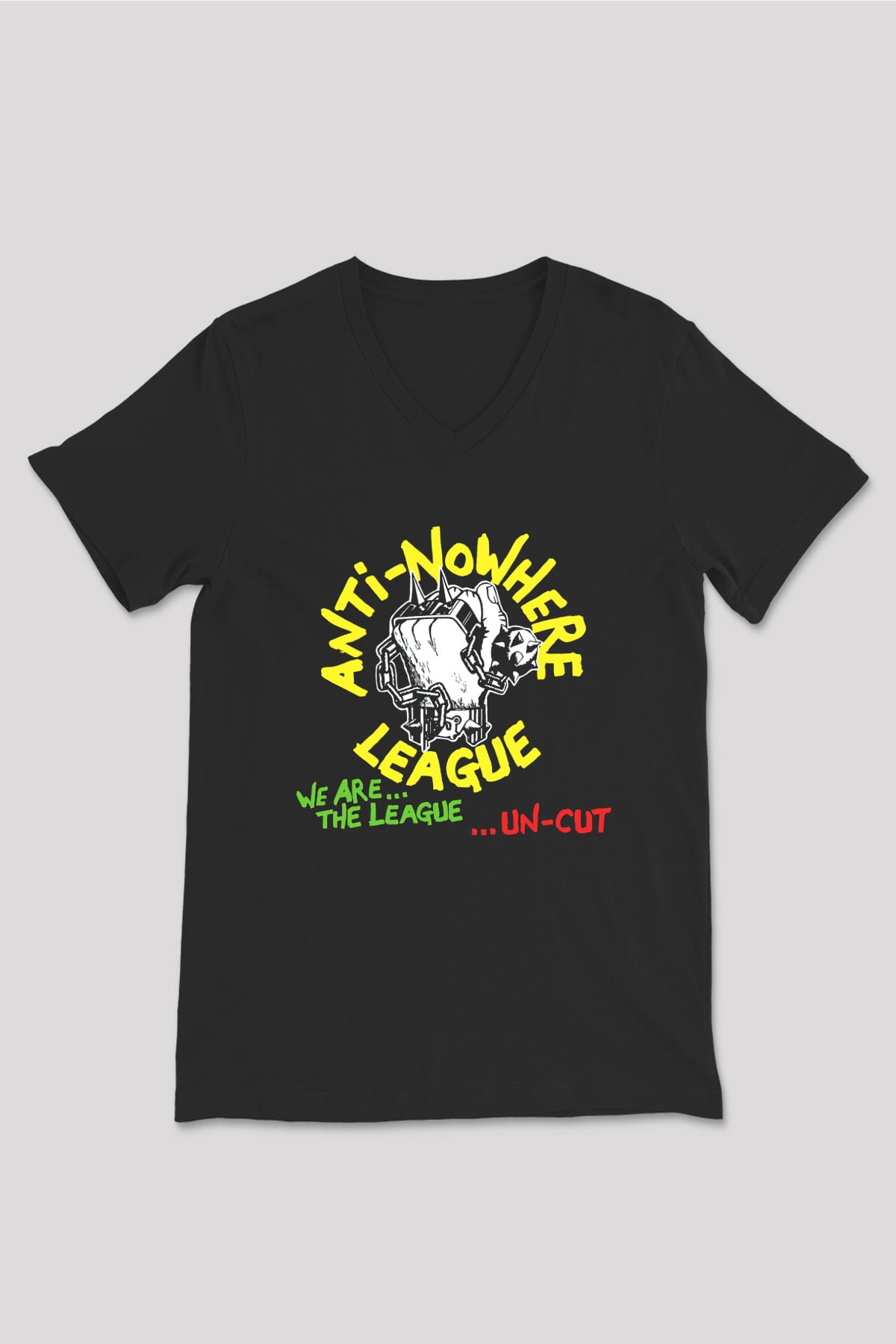 Anti-Nowhere League Siyah Unisex V Yaka Tişört T-Shirt