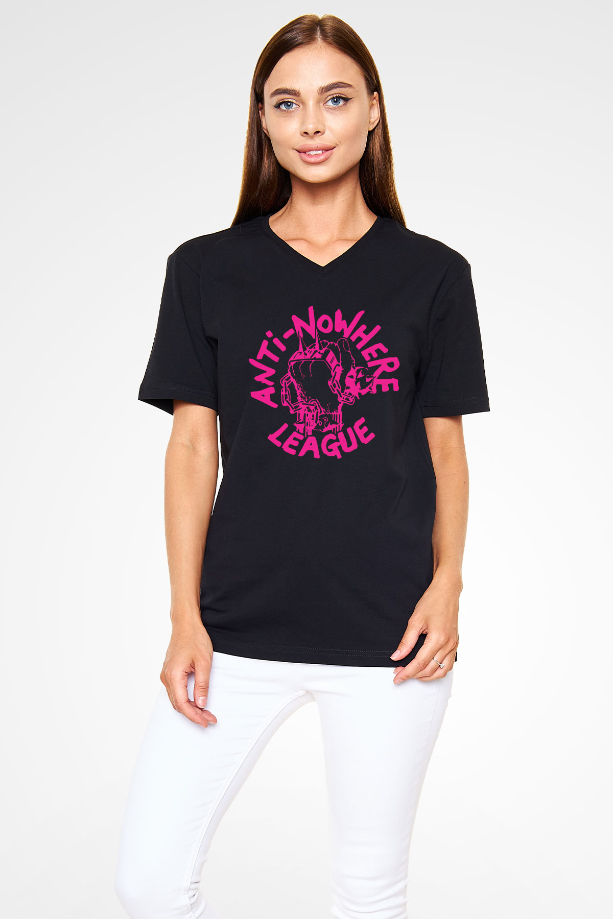 Anti-Nowhere League Siyah Unisex V Yaka Tişört T-Shirt