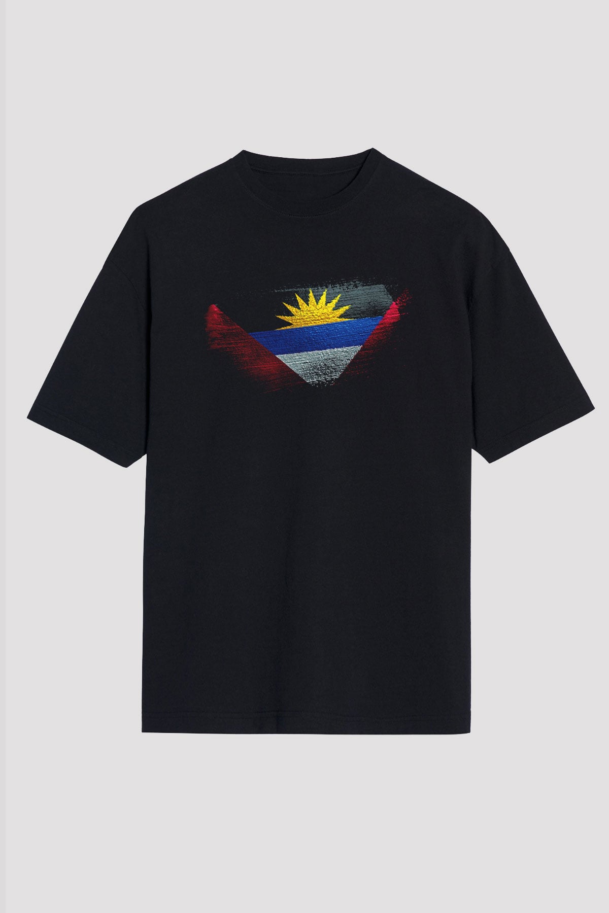 Antigua Barbuda Bayrağı Baskılı Unisex Siyah Oversize Tişört