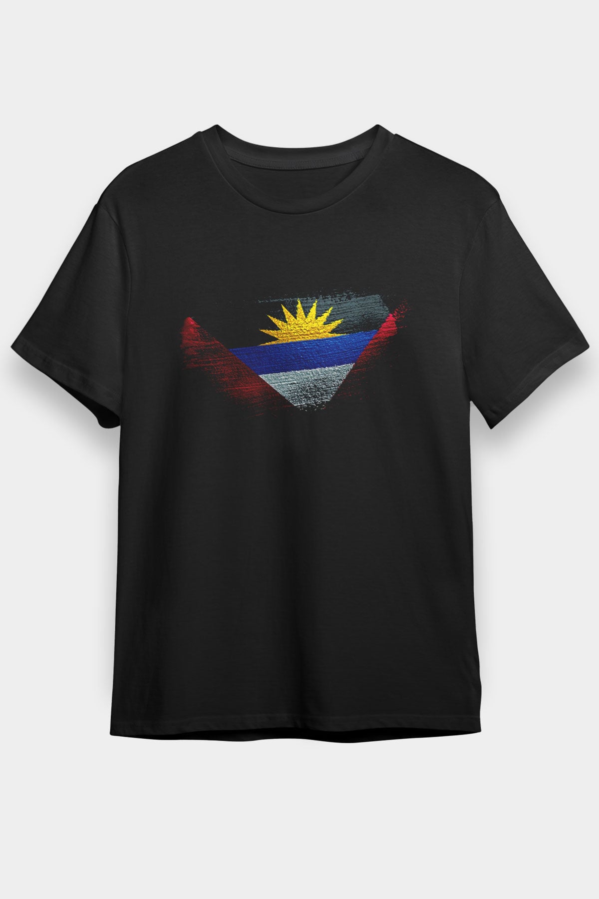 Antigua Barbuda Bayrağı Baskılı Unisex Siyah Tişört