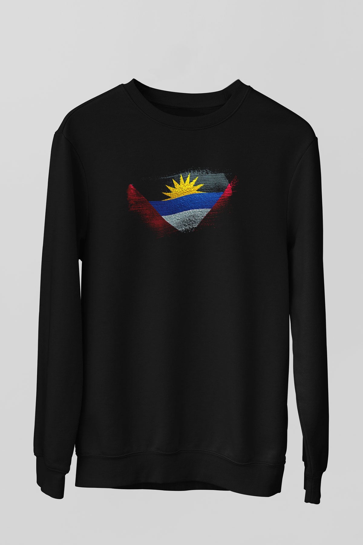 Antigua Barbuda Bayrağı Baskılı Unisex Siyah Sweatshirt