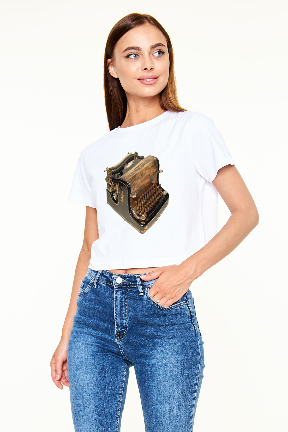 Antika satıcısı Beyaz Croptop Tişört