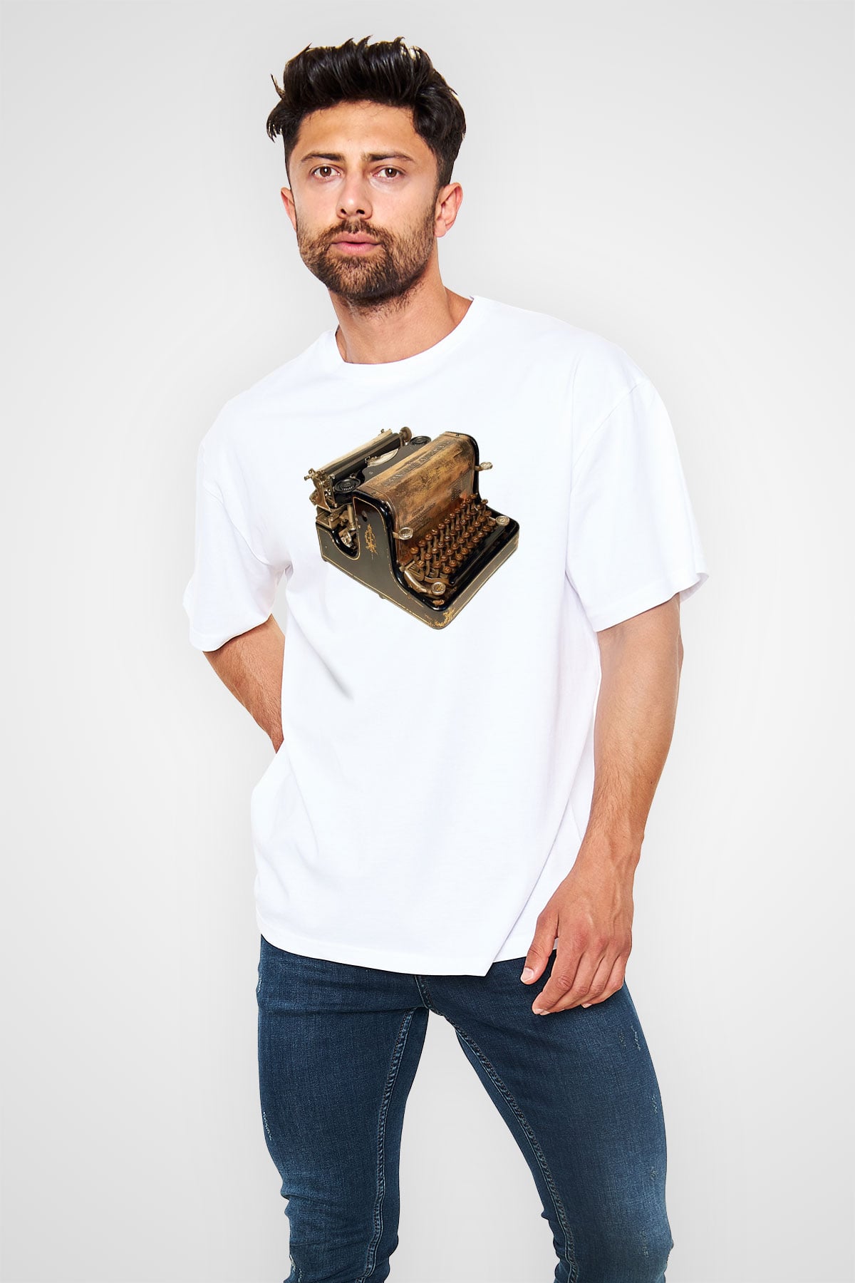 Antika satıcısı Beyaz Unisex Oversize Tişört T-Shirt