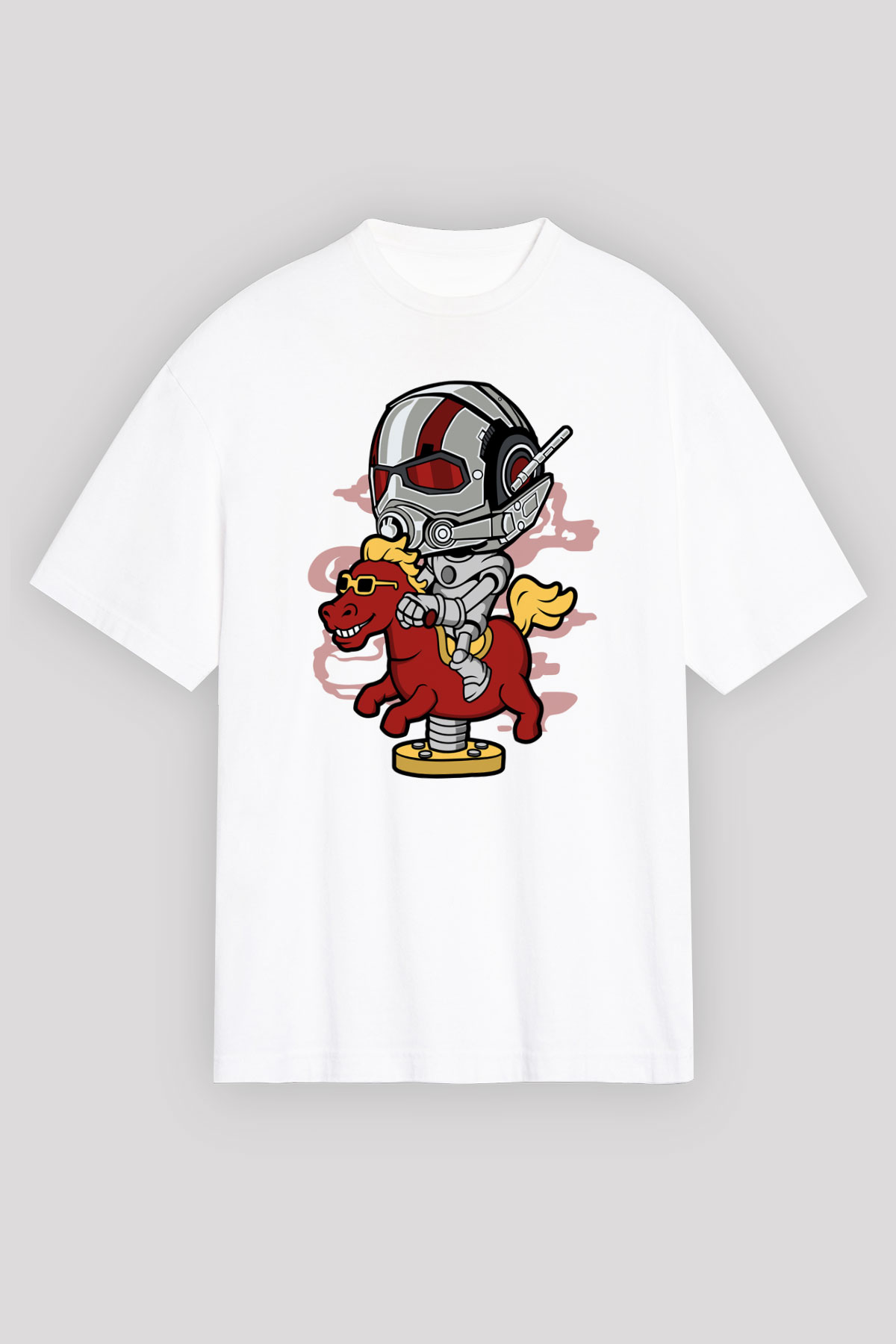 Antman Riding Horse Baskılı Unisex Beyaz Oversize Tişört