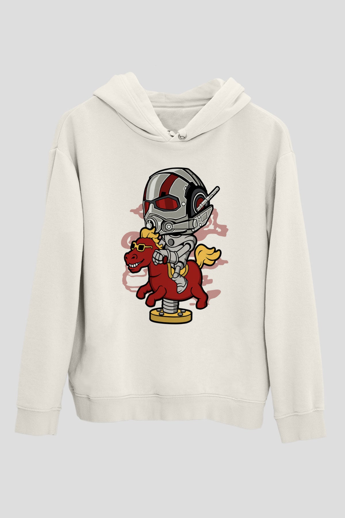 Antman Riding Horse Baskılı Unisex Beyaz Hoodie