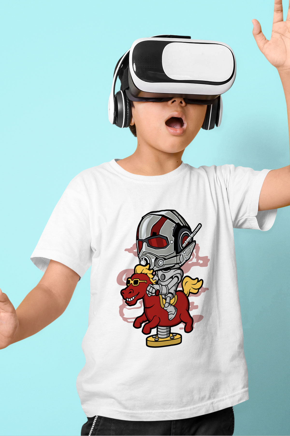 Antman Riding Horse Baskılı Unisex Beyaz Çocuk Tişört