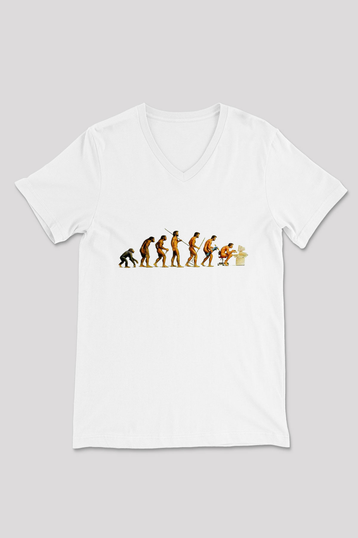 Antropolog Beyaz Unisex V Yaka Tişört T-Shirt