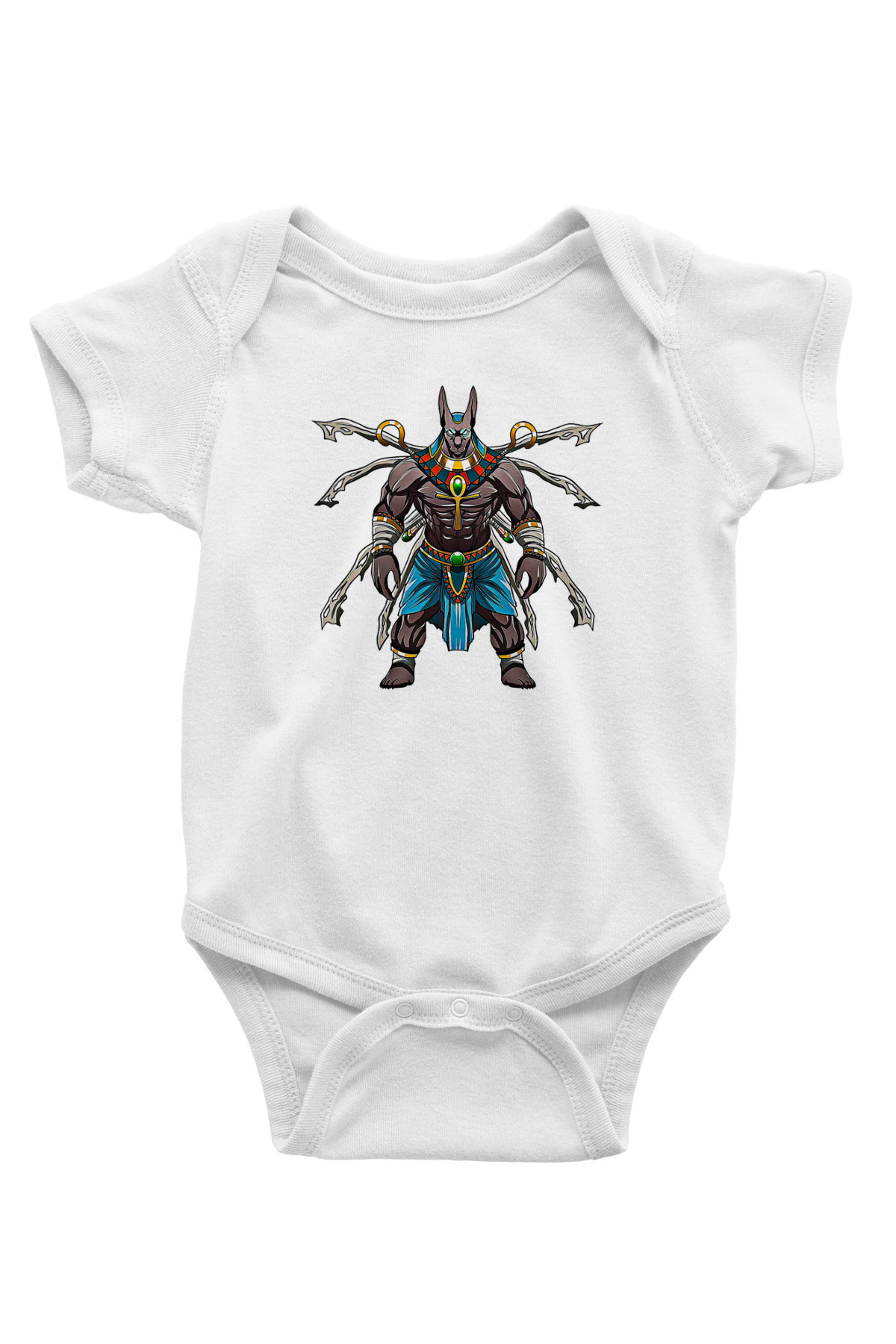 Anubis Baskılı Beyaz Unisex Bebek Body - Zıbın