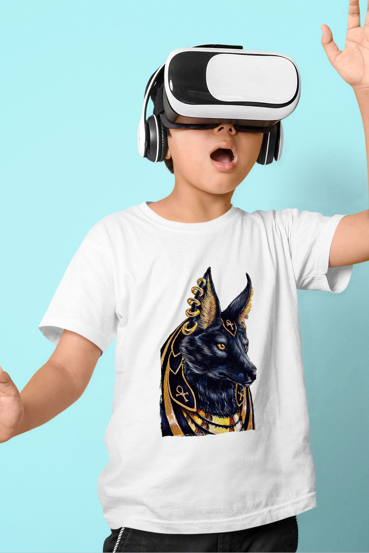 Anubis Baskılı Beyaz Unisex Beyaz Çocuk Tişört - Tshirt
