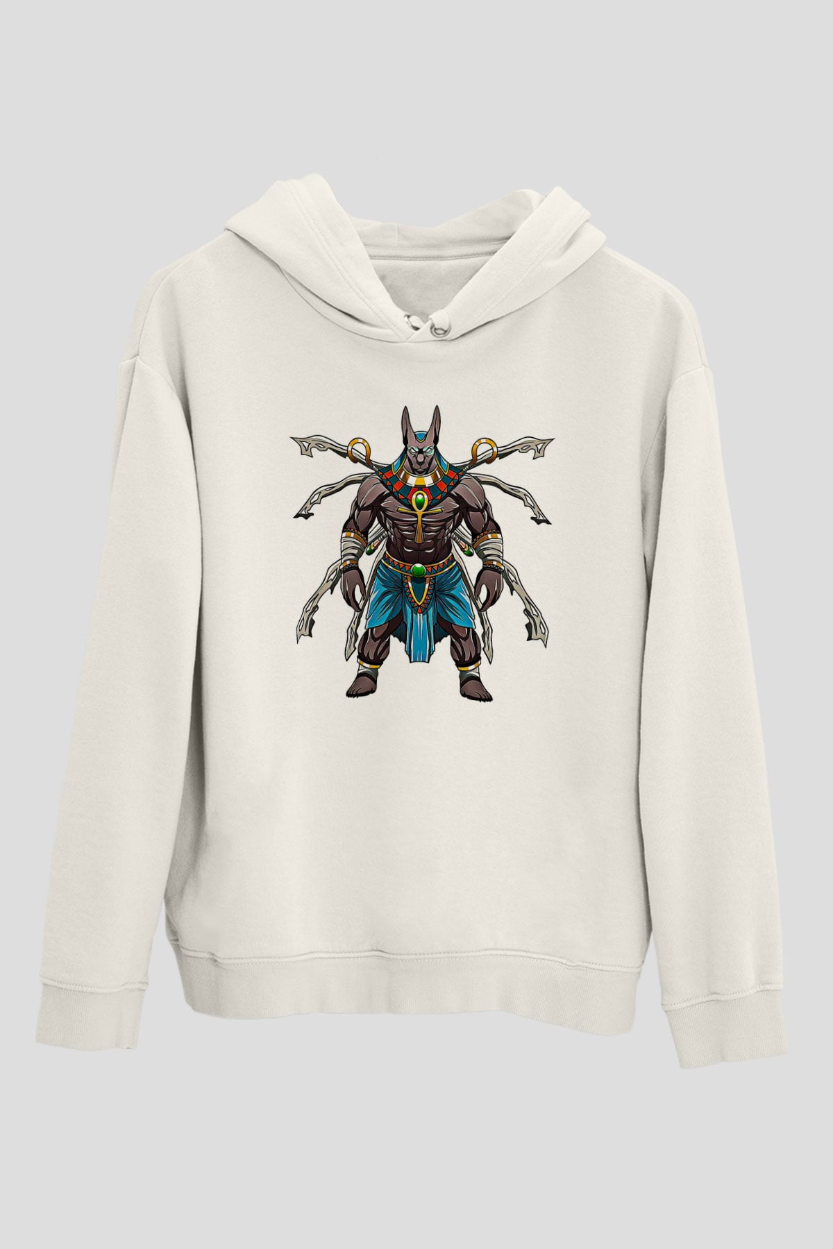 Anubis Baskılı Beyaz Unisex Hoodie