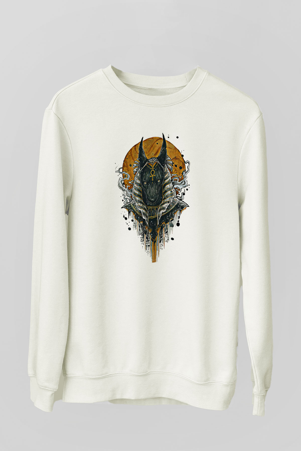 Anubis Baskılı Beyaz Unisex Sweatshirt
