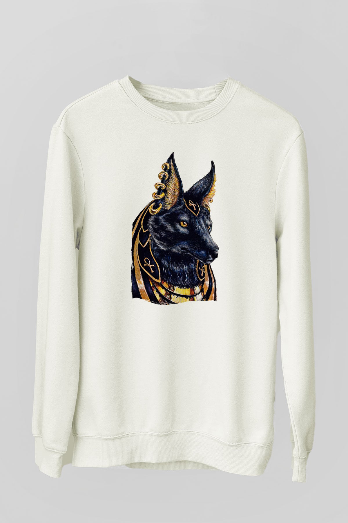 Anubis Baskılı Beyaz Unisex Sweatshirt