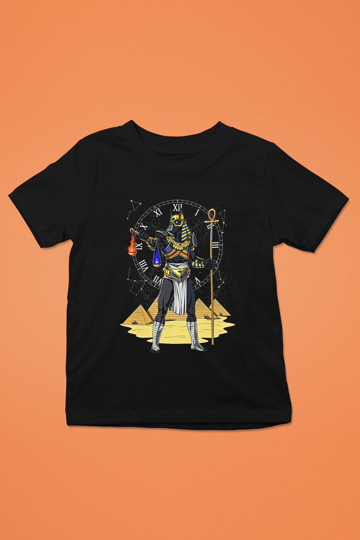 Anubis Baskılı Unisex Siyah Çocuk Tişört - Tshirt