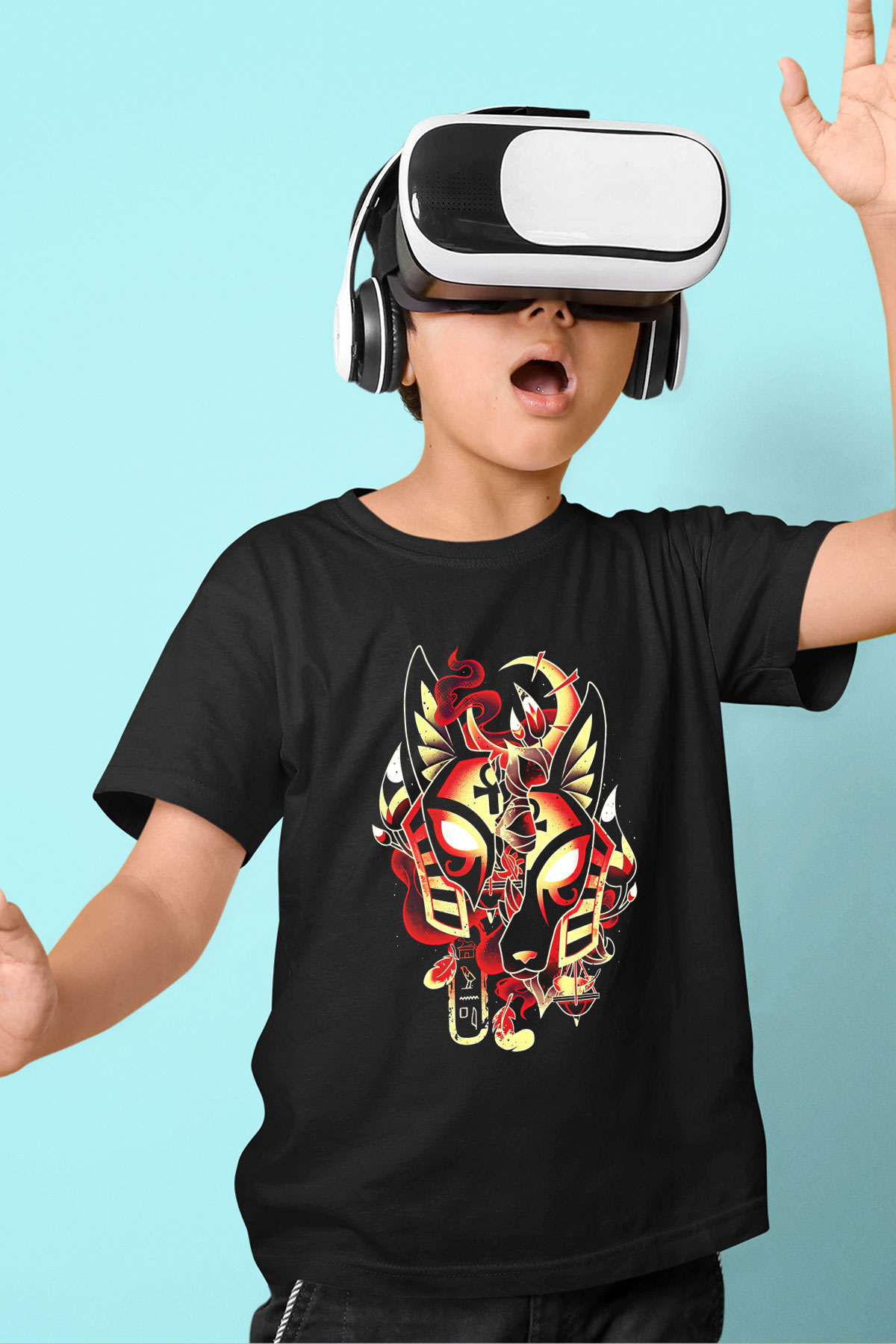Anubis Baskılı Unisex Siyah Çocuk Tişört - Tshirt