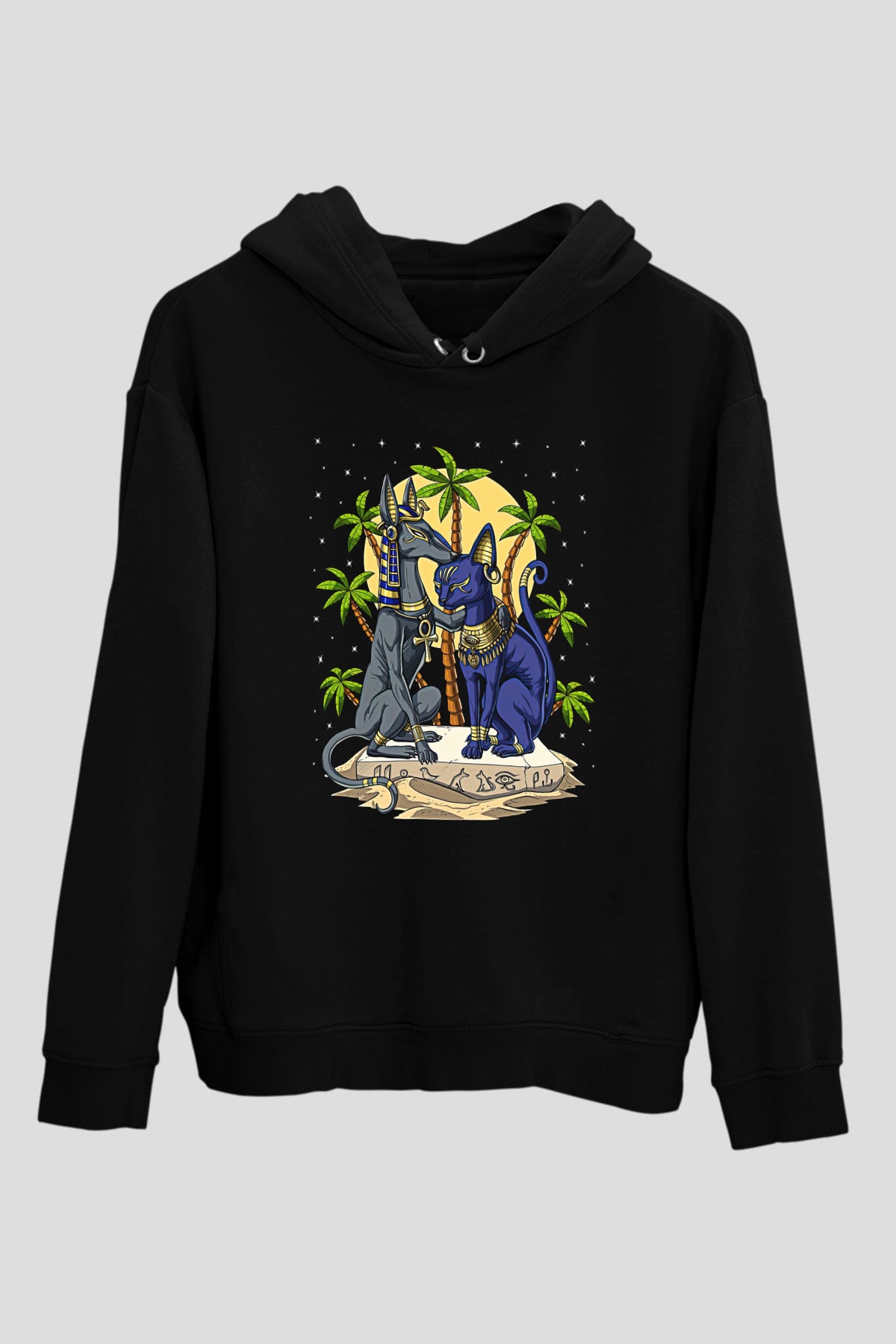 Anubis Baskılı Unisex Siyah Hoodie