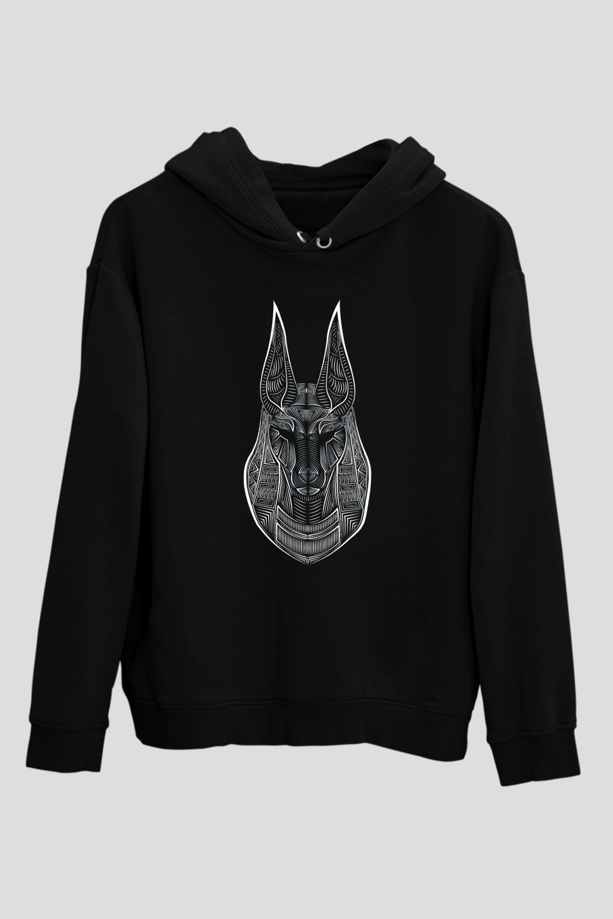 Anubis Baskılı Unisex Siyah Hoodie