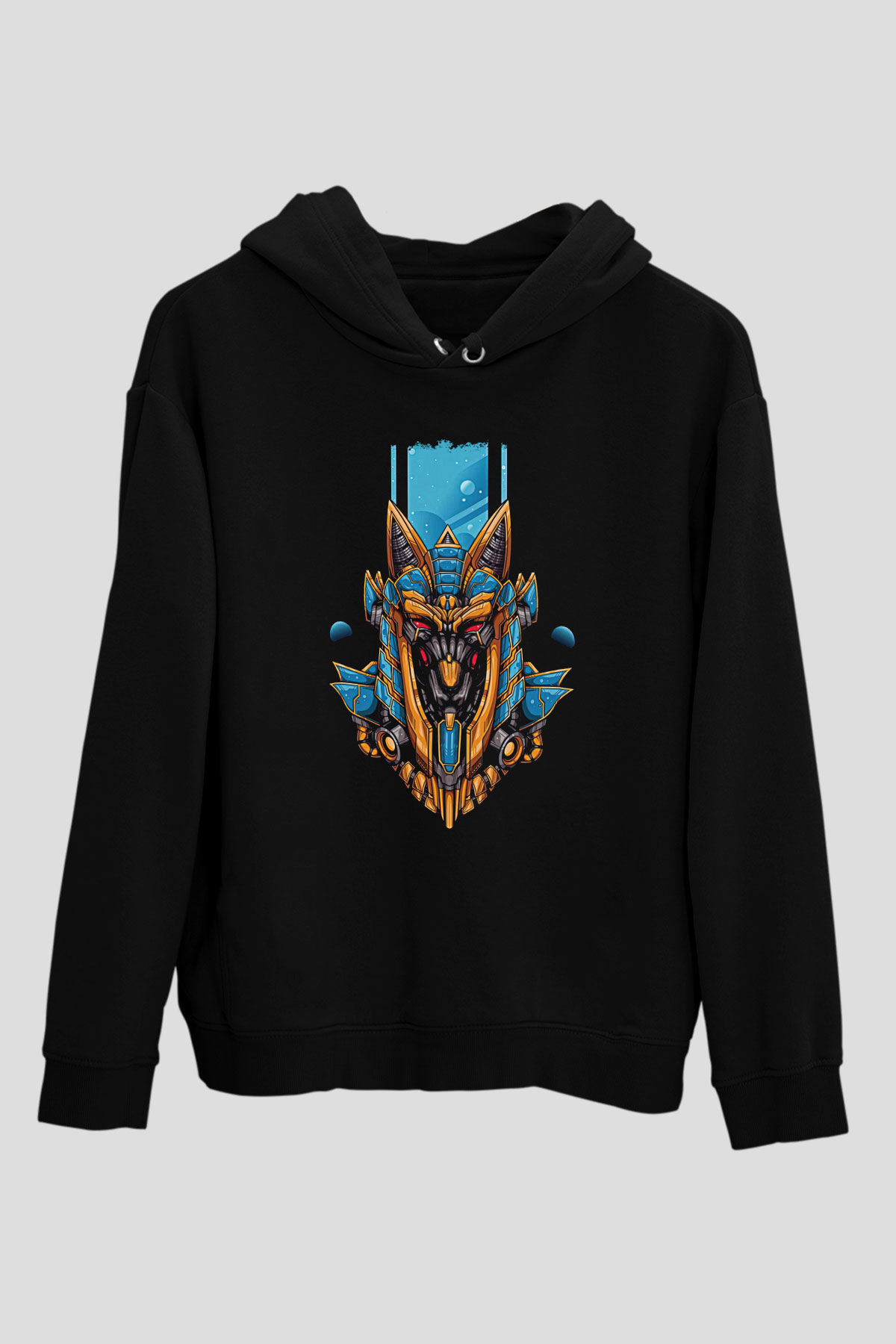 Anubis Baskılı Unisex Siyah Hoodie