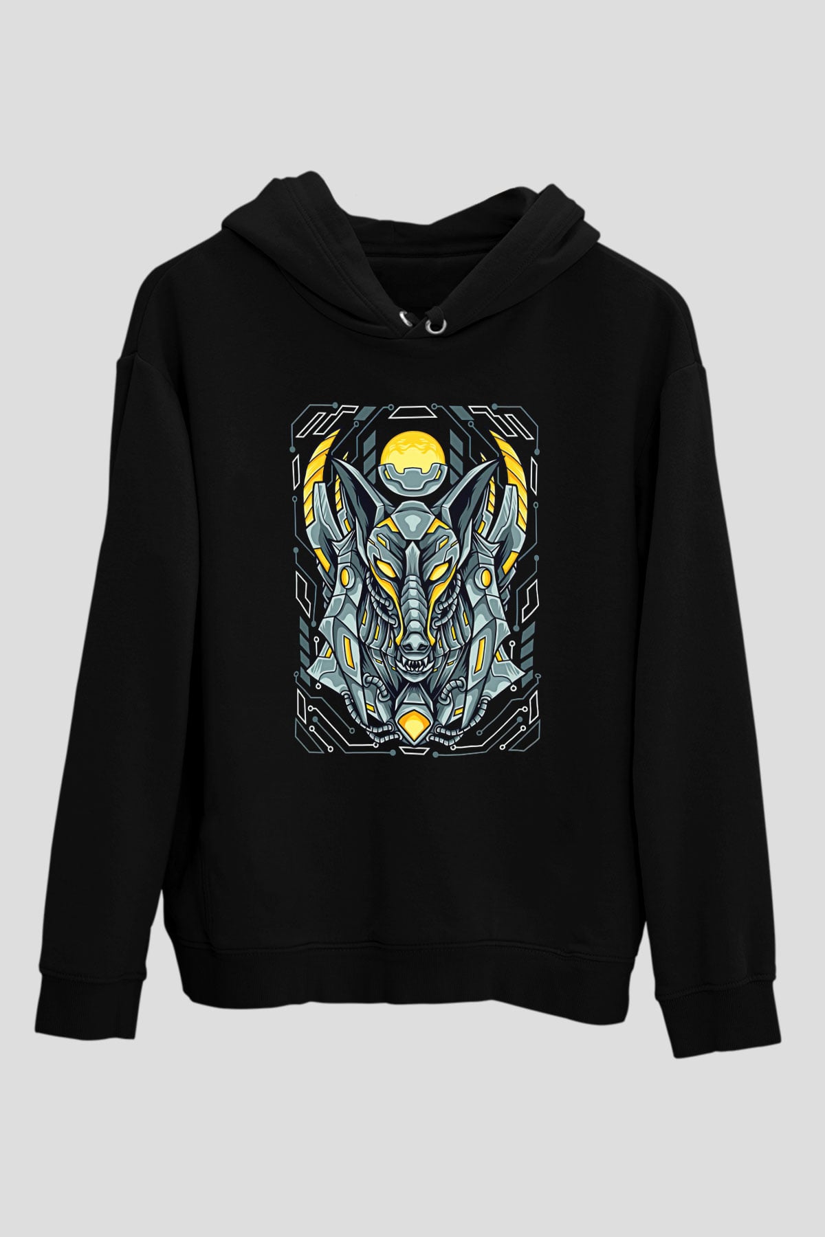 Anubis Baskılı Unisex Siyah Hoodie