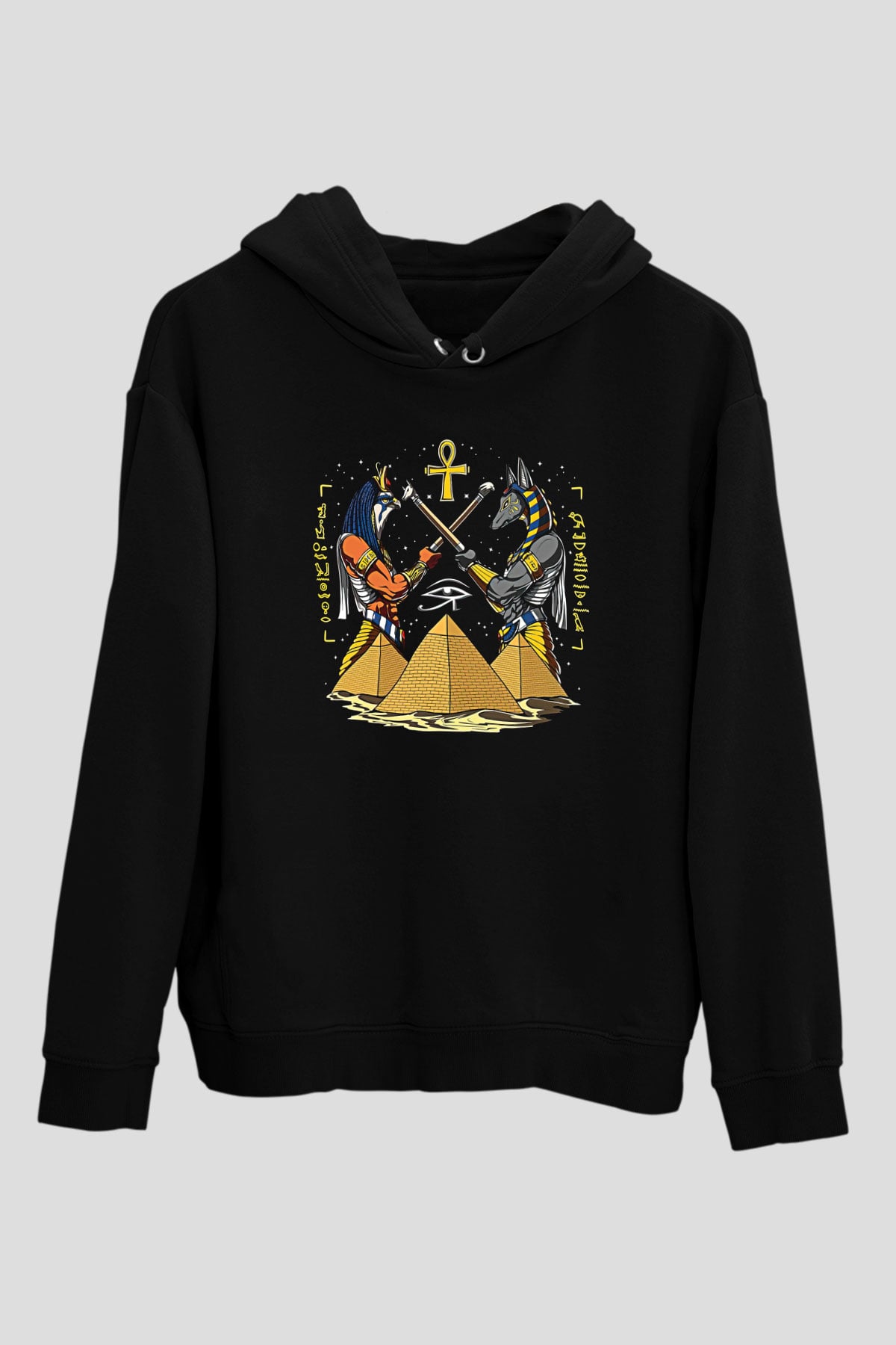 Anubis Baskılı Unisex Siyah Hoodie