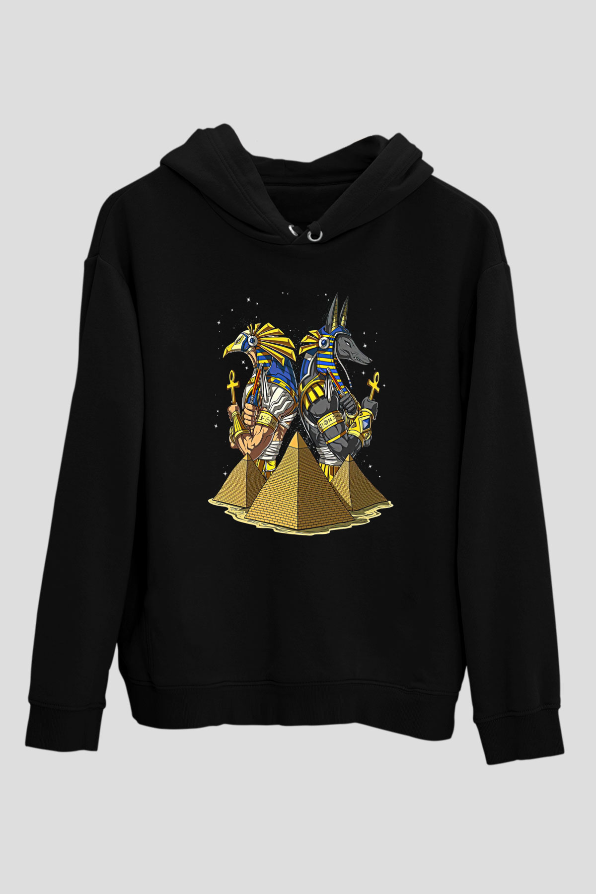 Anubis Baskılı Unisex Siyah Hoodie
