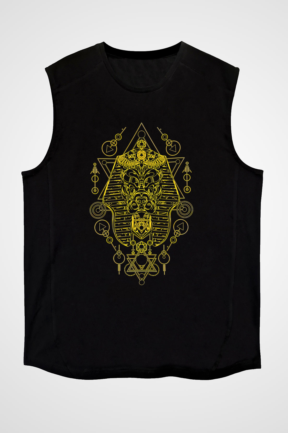 Anubis Baskılı Unisex Siyah Kolsuz Tişört - Tshirt