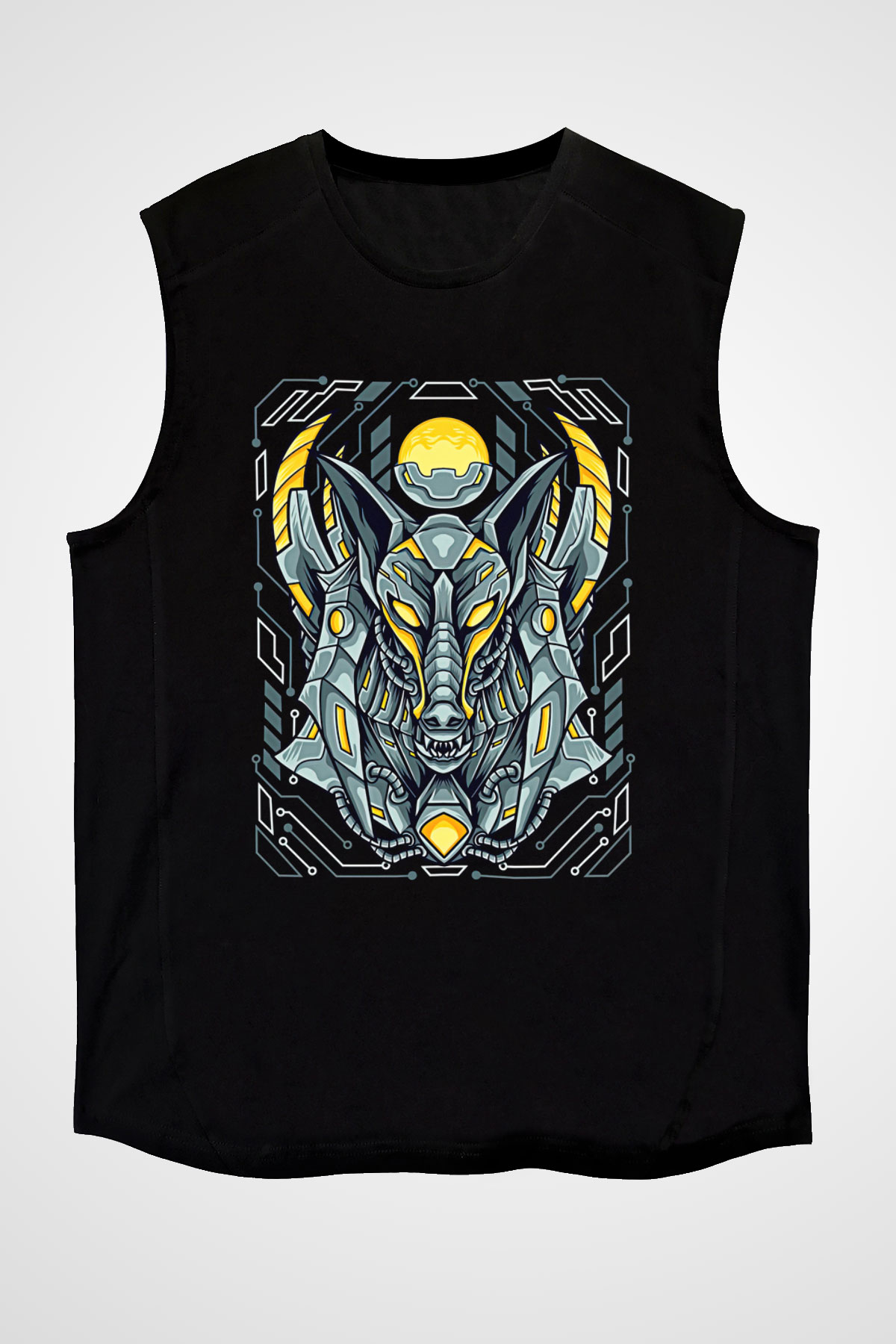 Anubis Baskılı Unisex Siyah Kolsuz Tişört - Tshirt