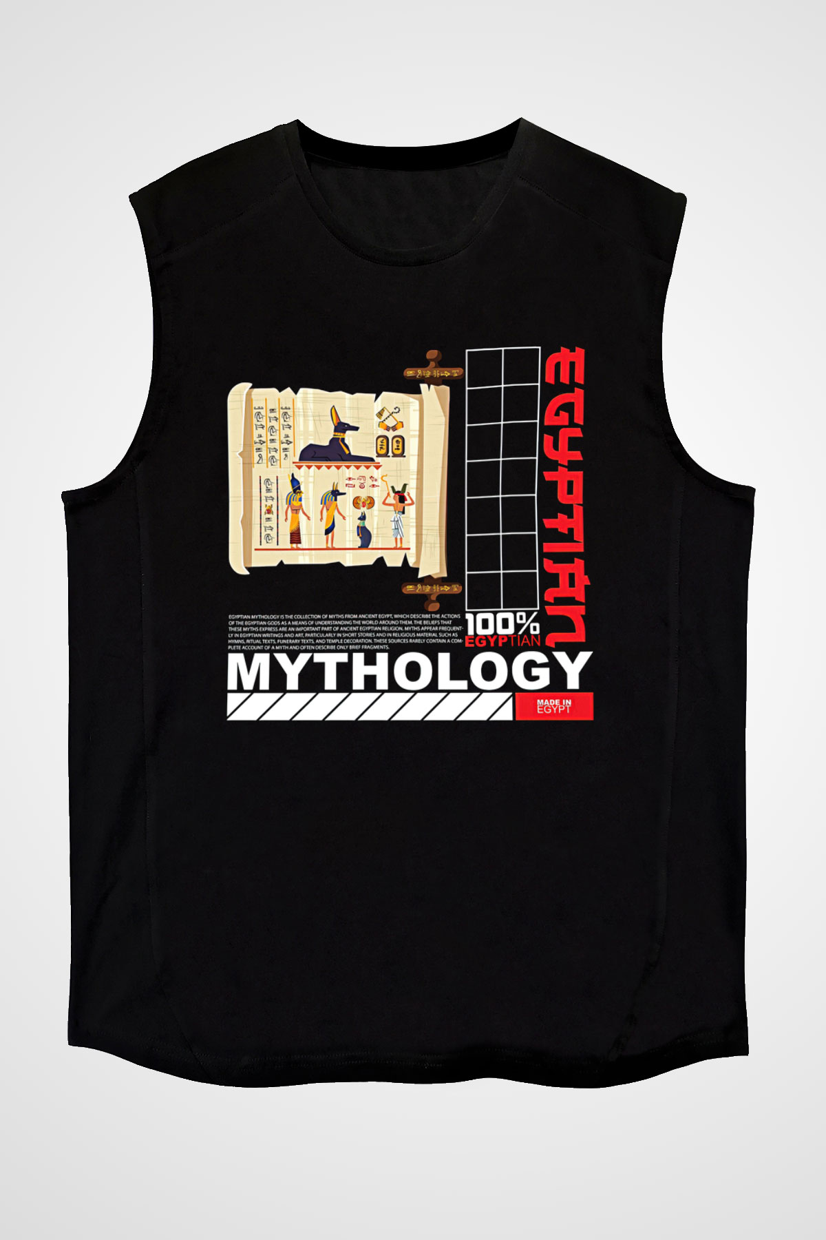 Anubis Baskılı Unisex Siyah Kolsuz Tişört - Tshirt