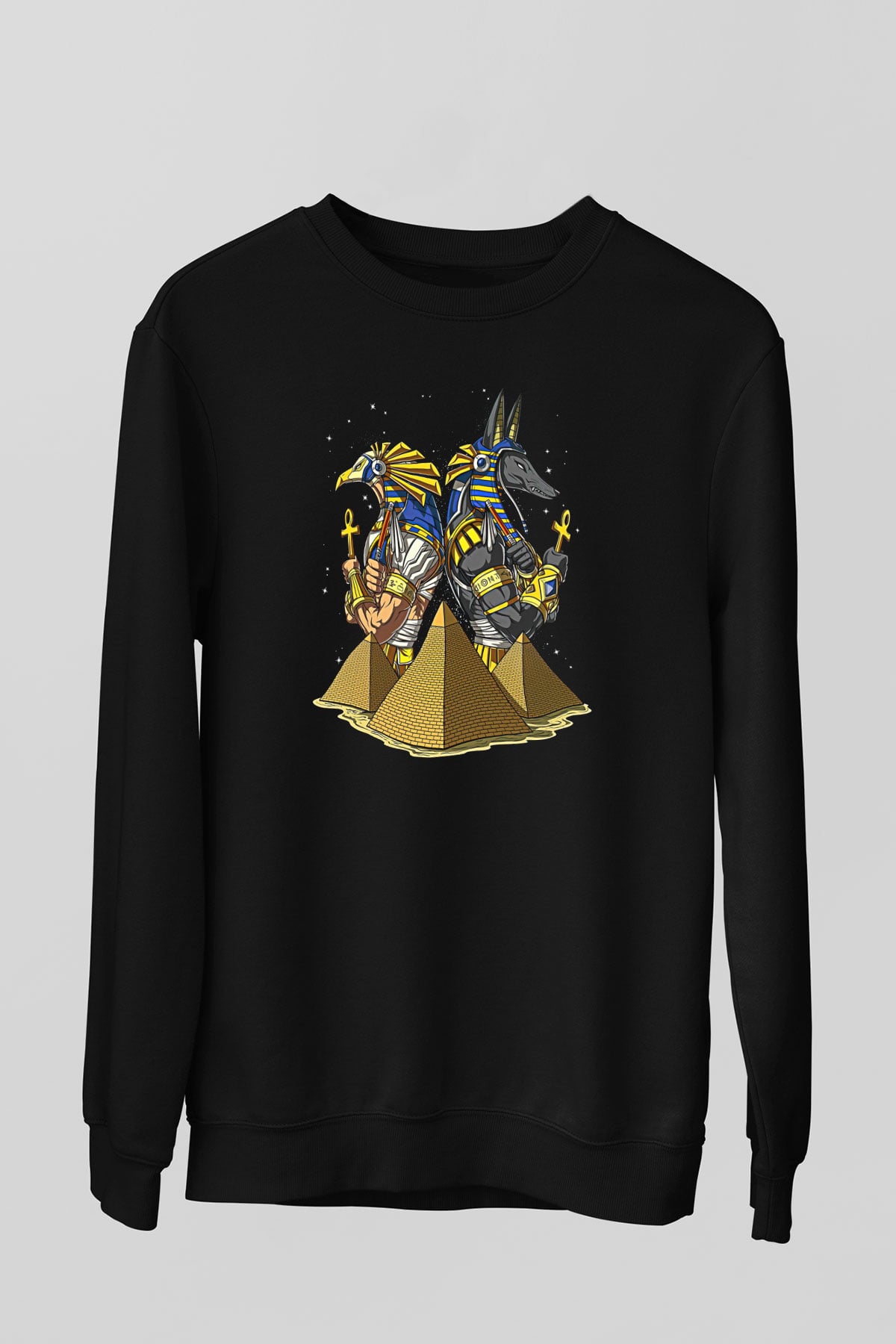 Anubis Baskılı Unisex Siyah Sweatshirt