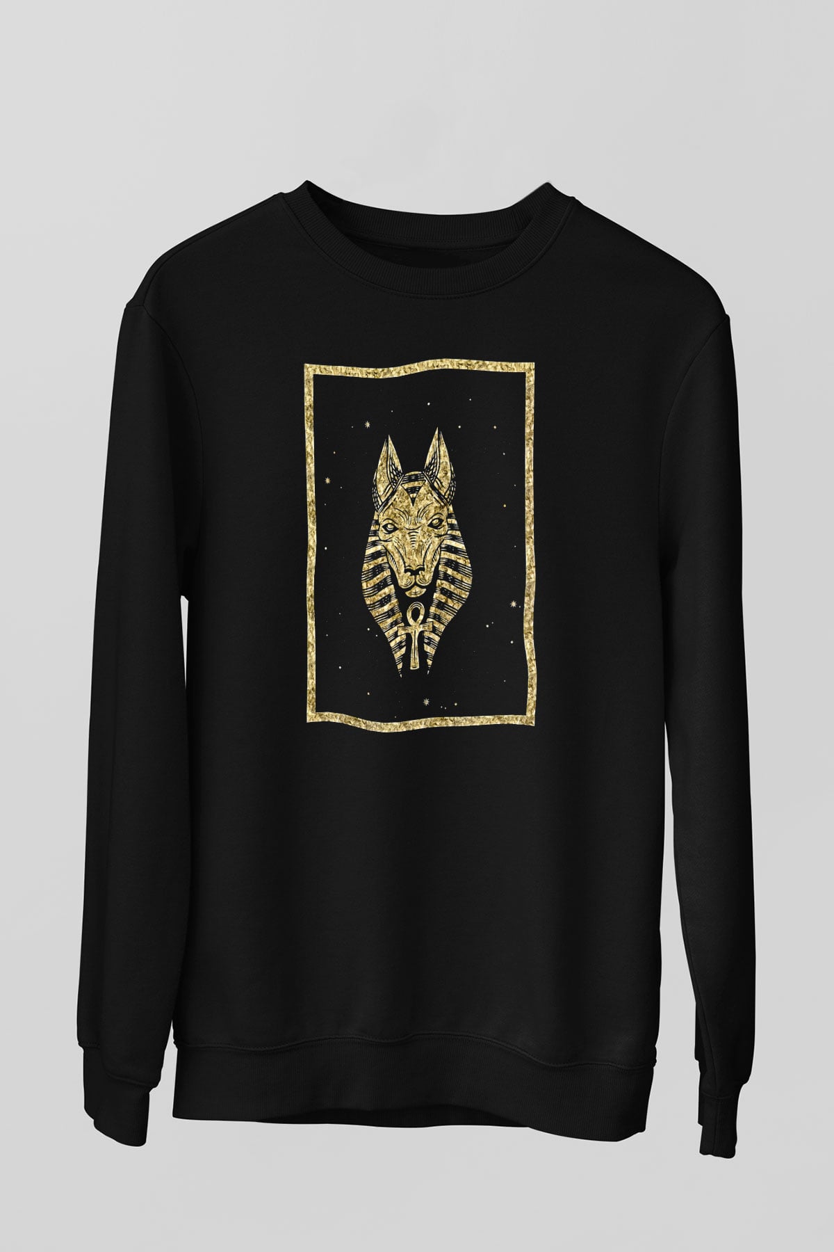 Anubis Baskılı Unisex Siyah Sweatshirt
