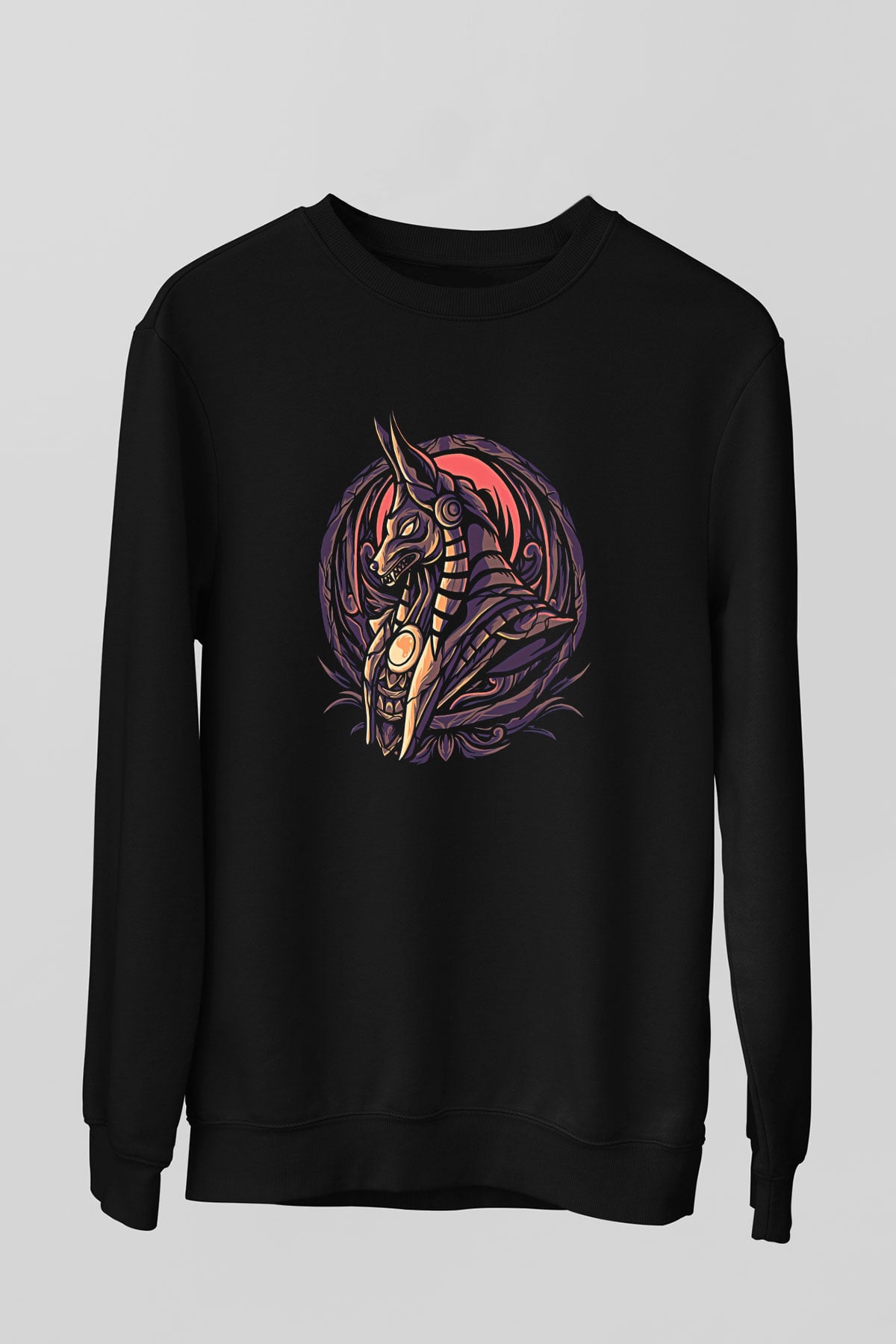 Anubis Baskılı Unisex Siyah Sweatshirt