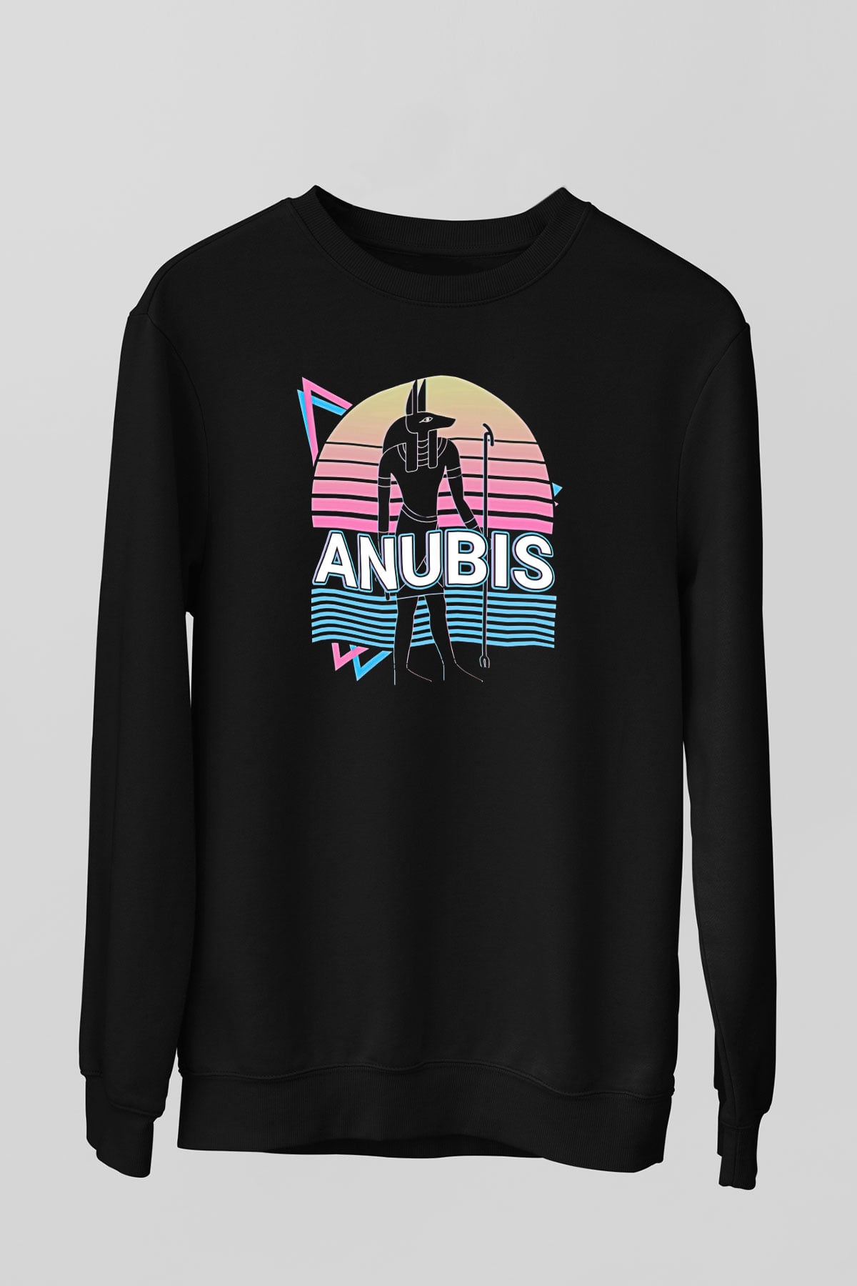 Anubis Baskılı Unisex Siyah Sweatshirt