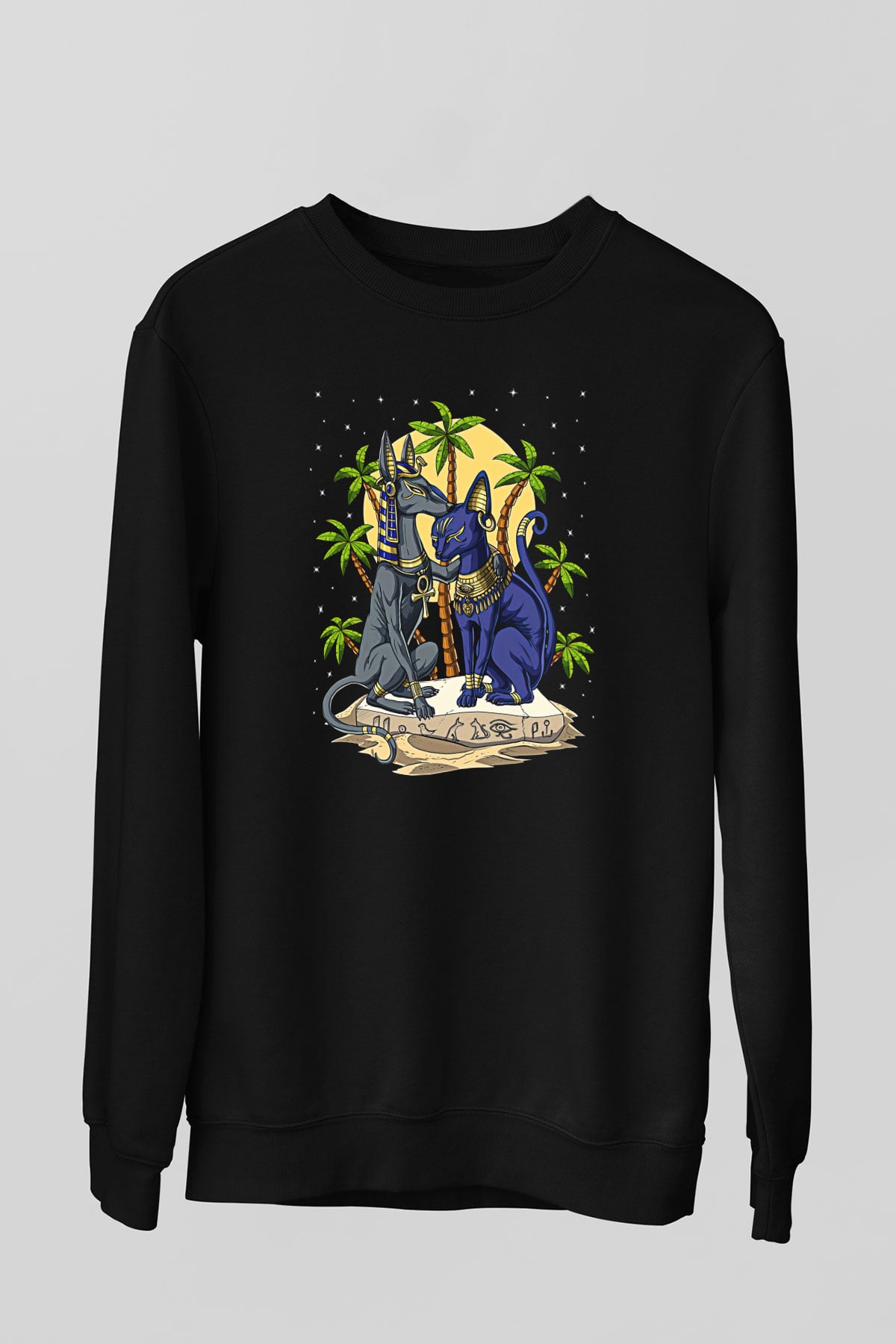 Anubis Baskılı Unisex Siyah Sweatshirt