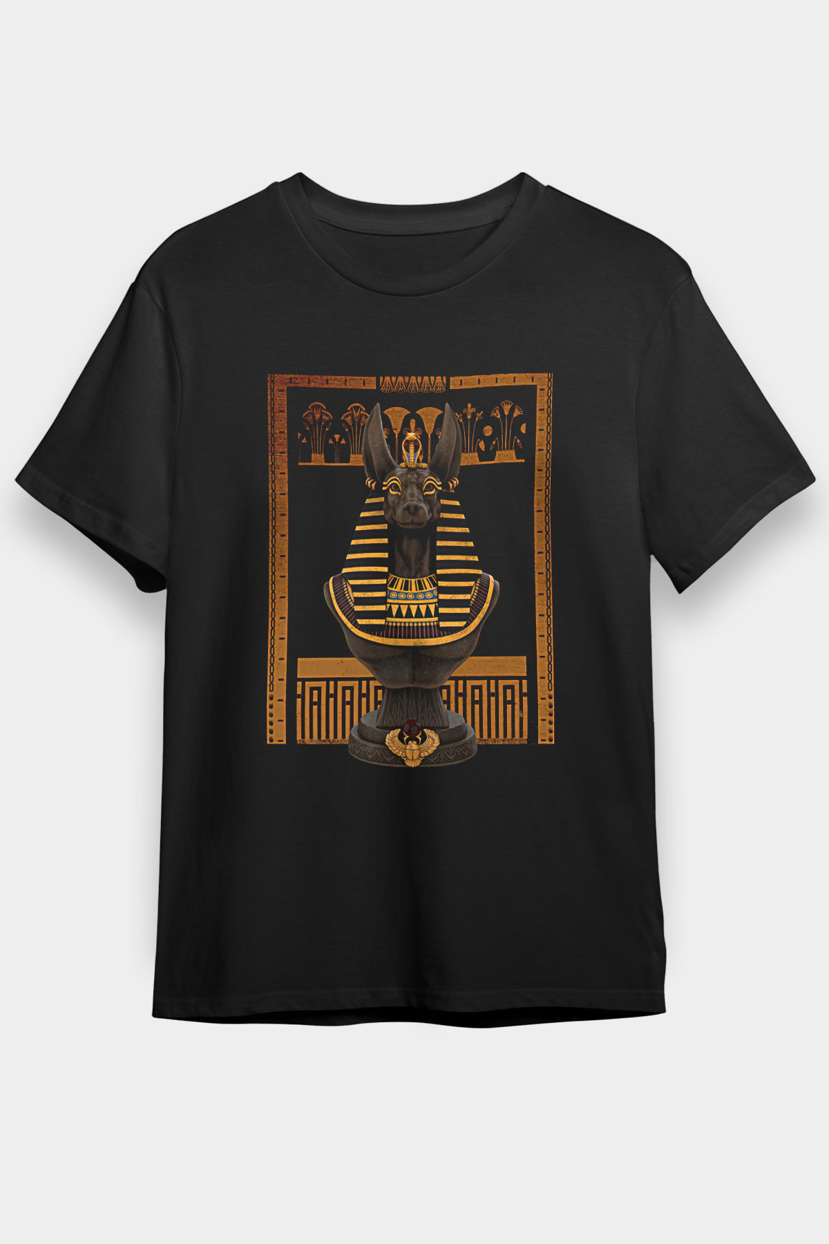 Anubis Baskılı Unisex Siyah Tişört - Tshirt