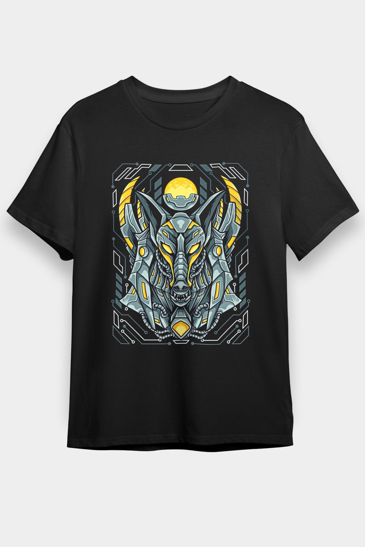 Anubis Baskılı Unisex Siyah Tişört - Tshirt