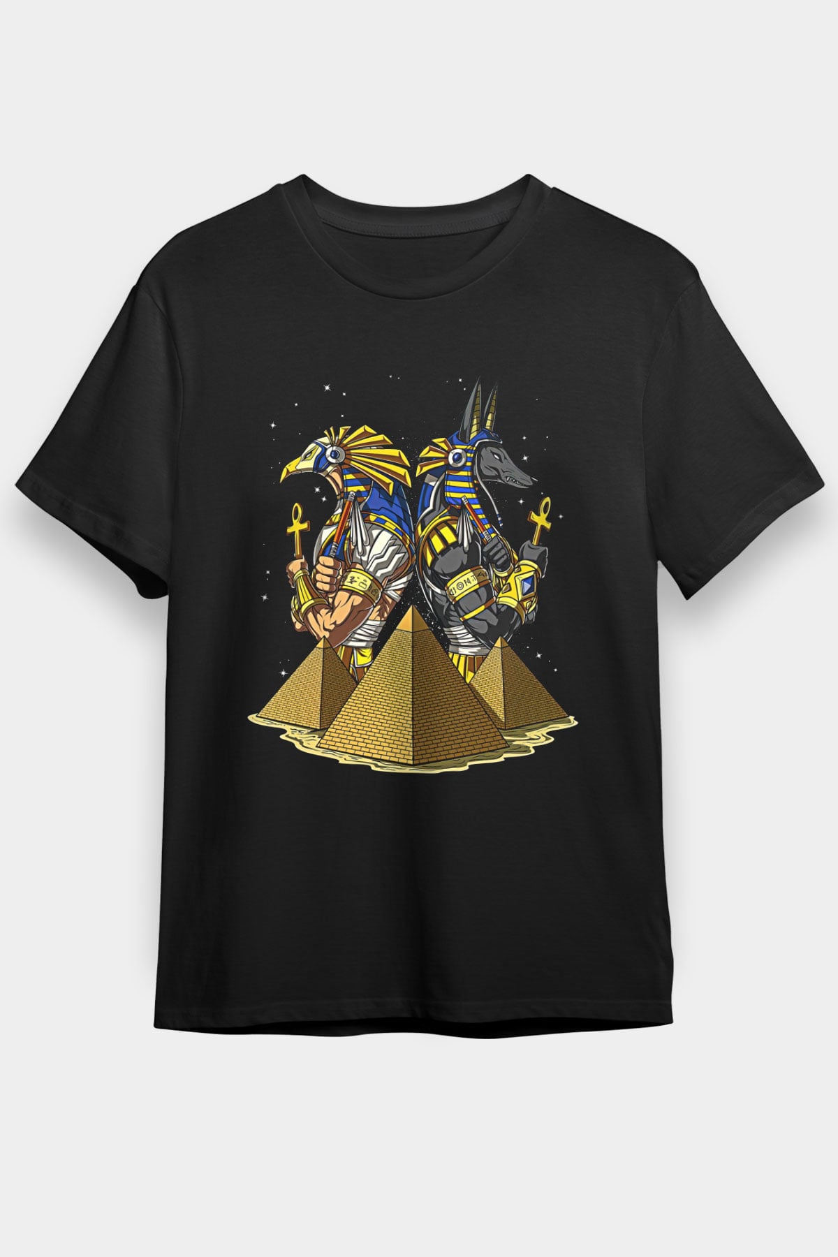 Anubis Baskılı Unisex Siyah Tişört - Tshirt
